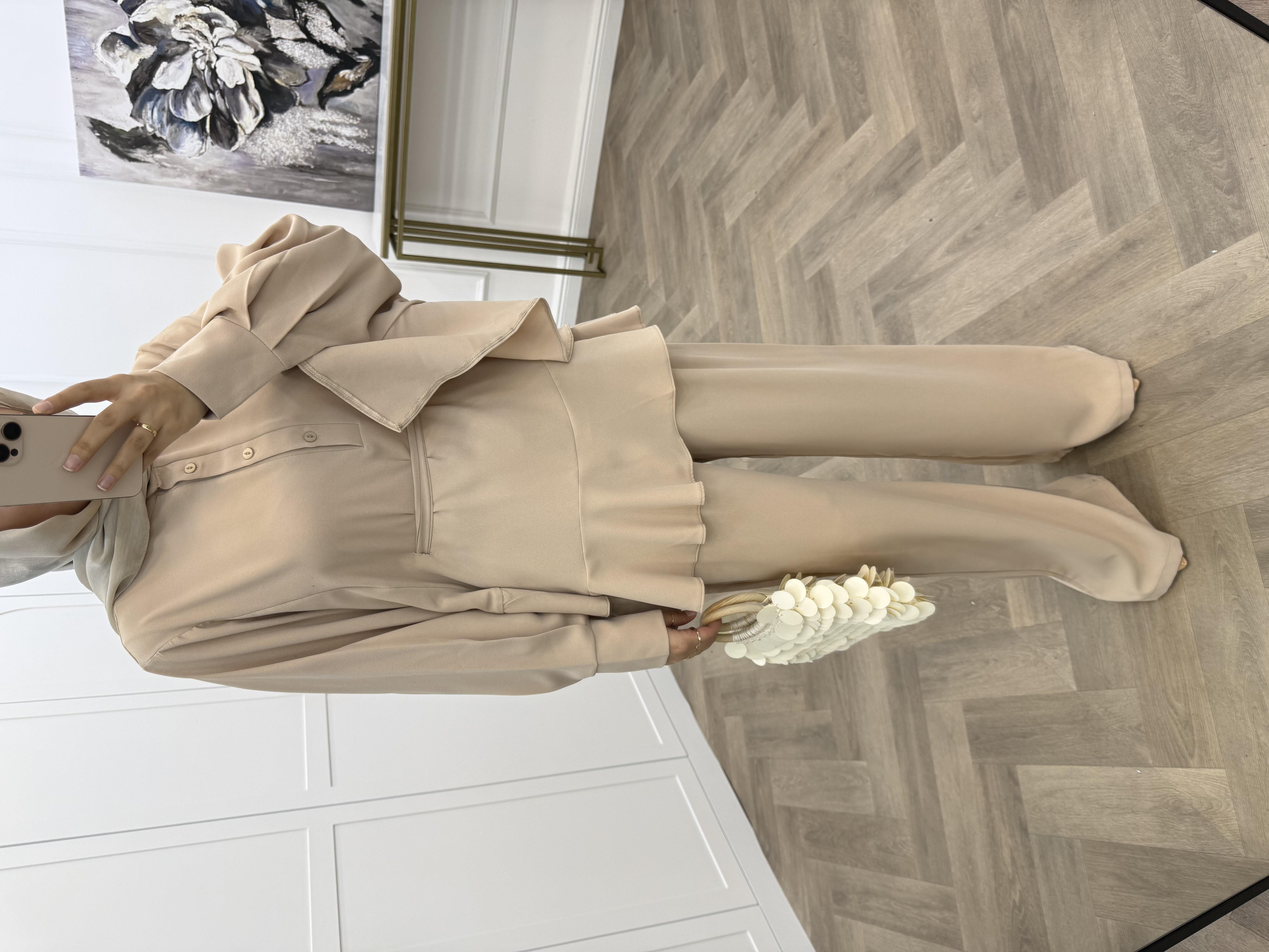 İPEK PANTOLONLU TAKIM BEJ