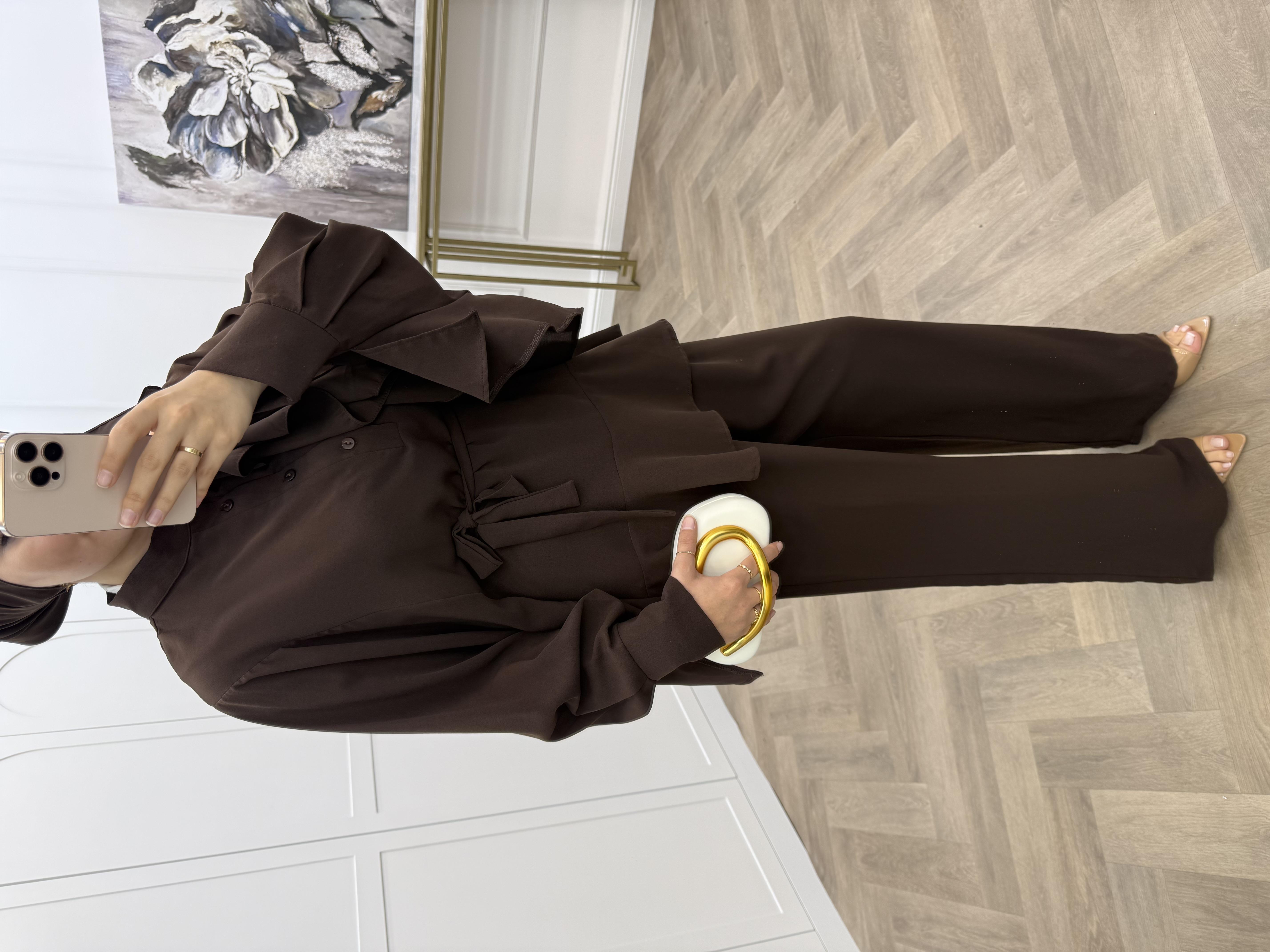 İPEK PANTOLONLU TAKIM KAHVE