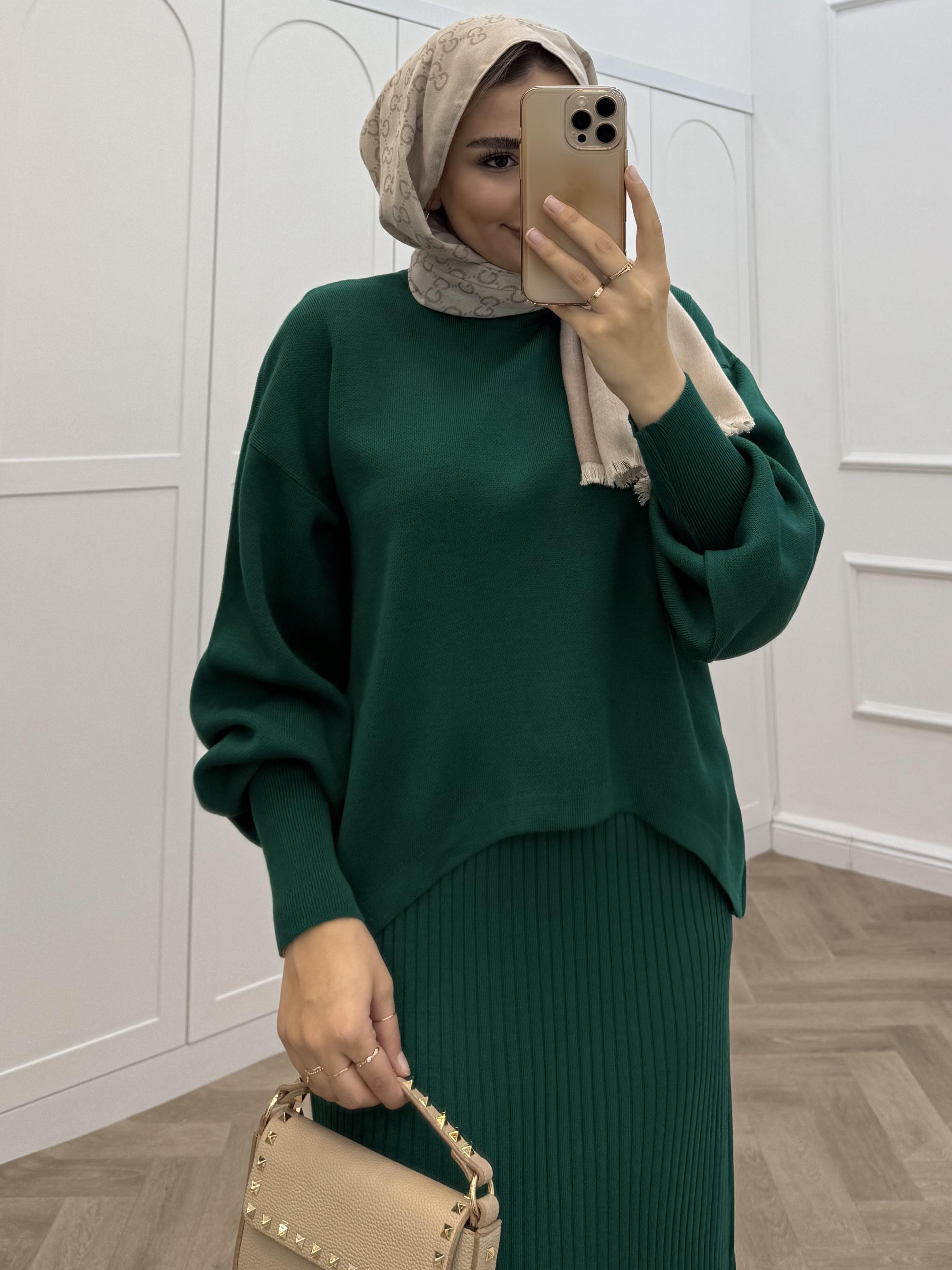 JİLE DÜZ TRİKO TAKIM ELBİSE ZÜMRÜT
