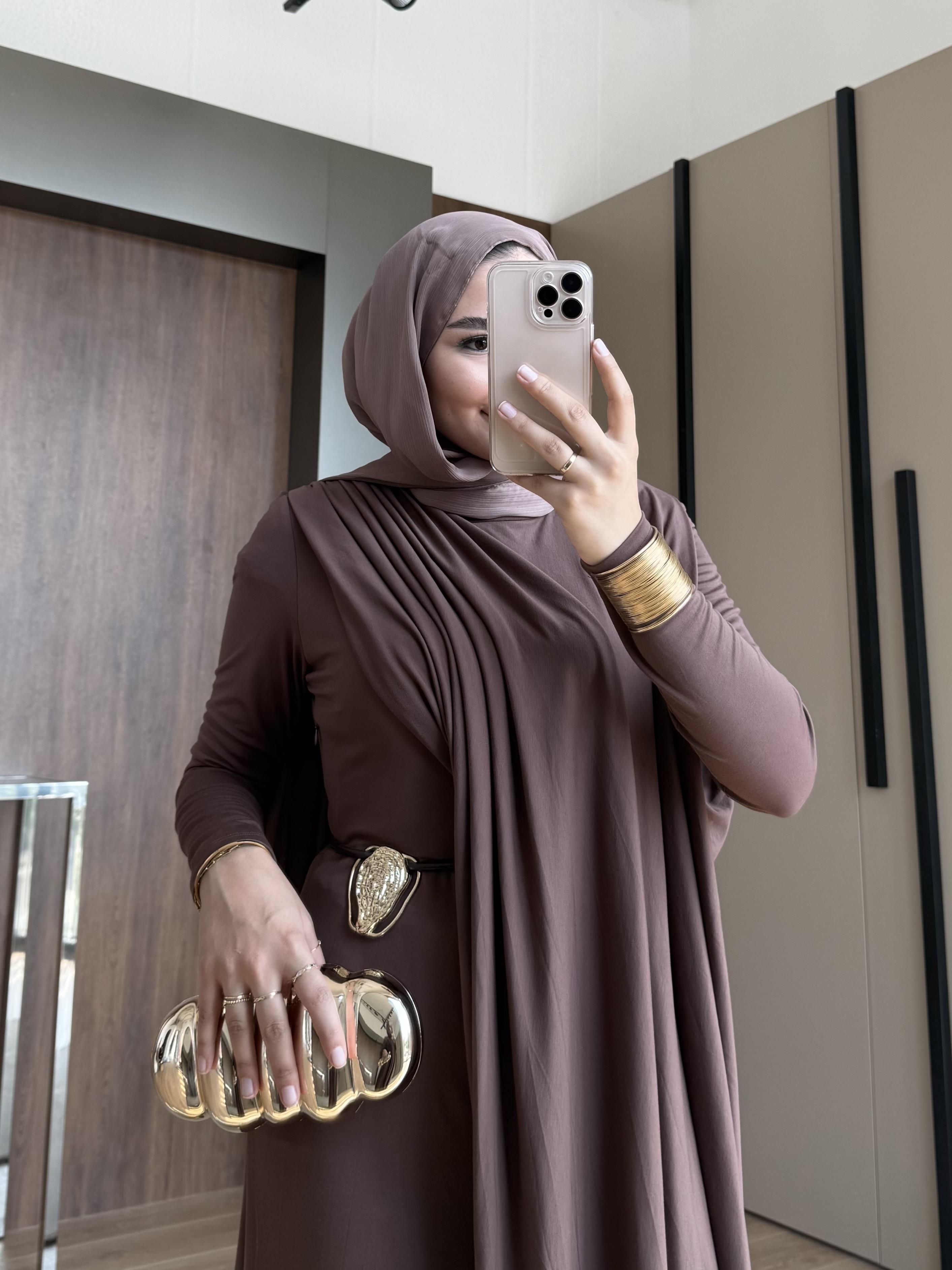 KAHVE KEMERLİ PENYE ELBİSE KAHVE