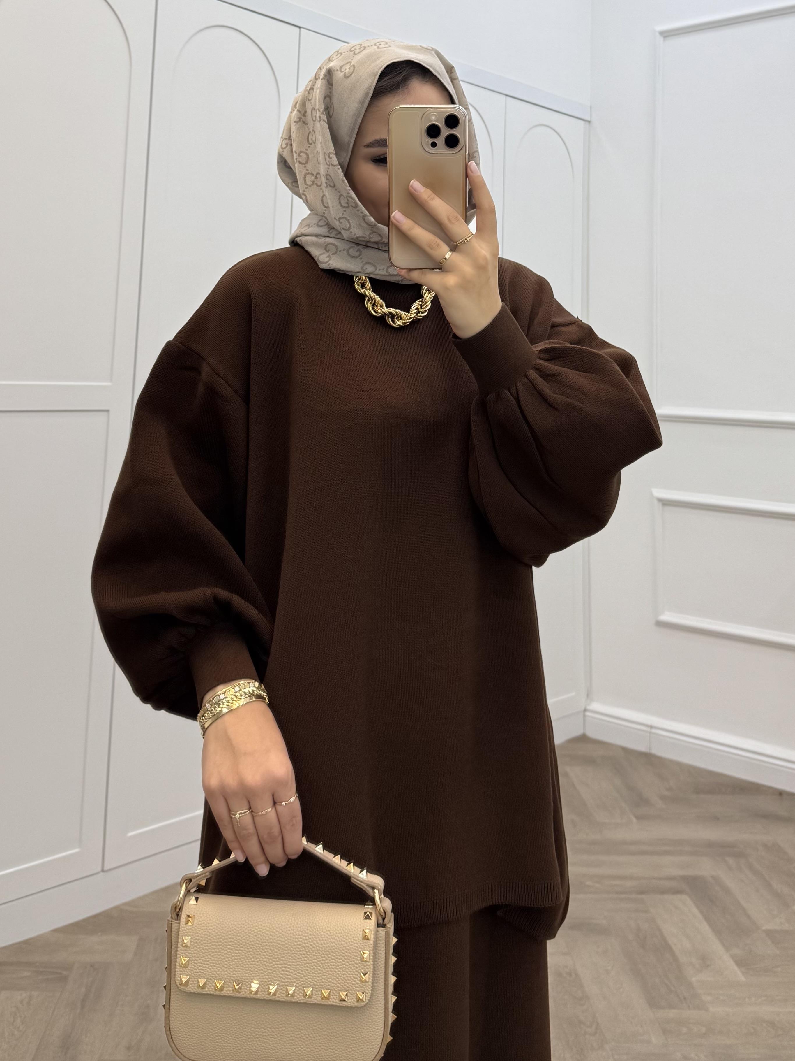 KALEM ETEKLİ TRİKO TAKIM KAHVE 