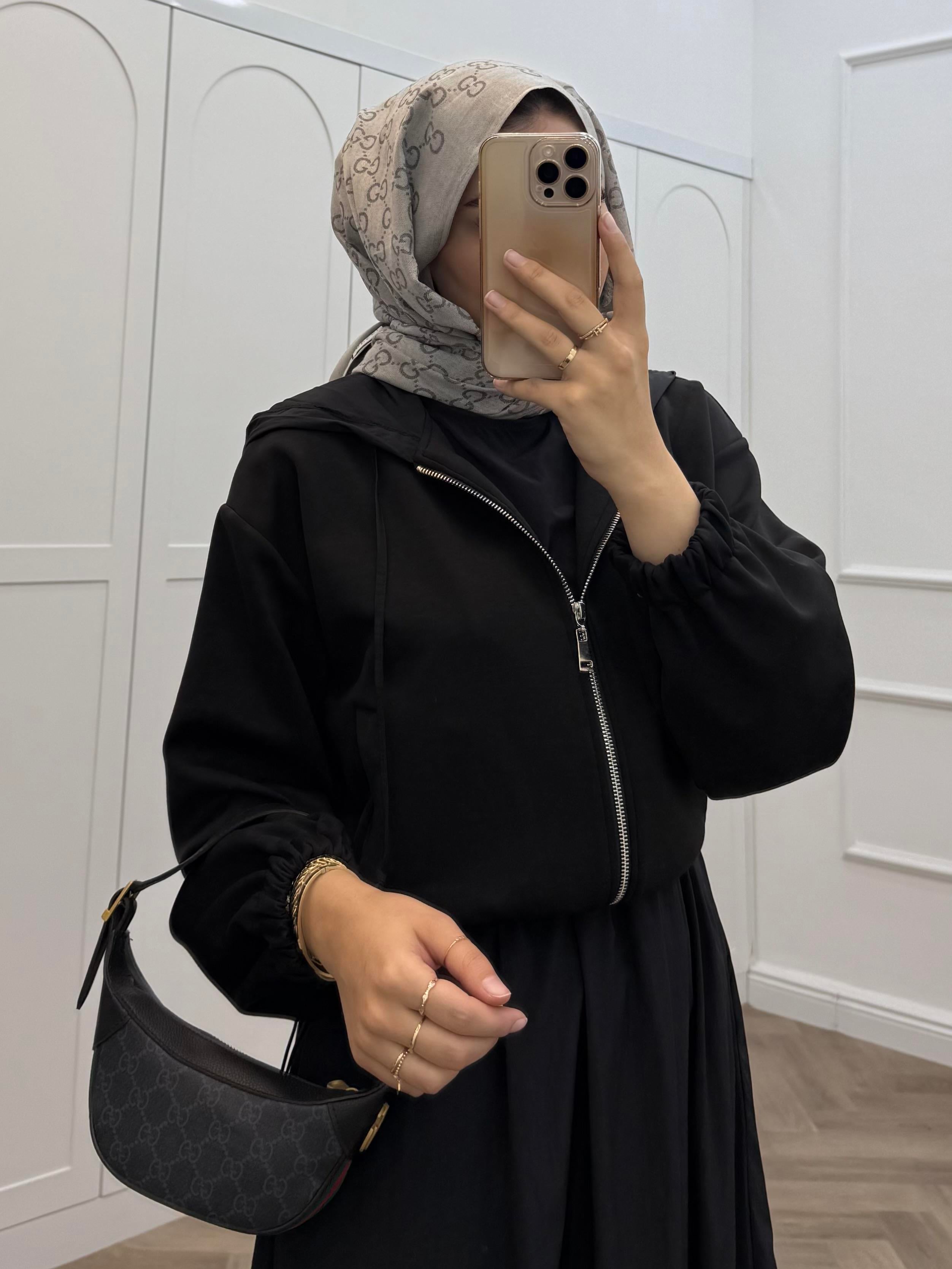 KAPÜŞONLU İKİLİ ELBİSE SİYAH
