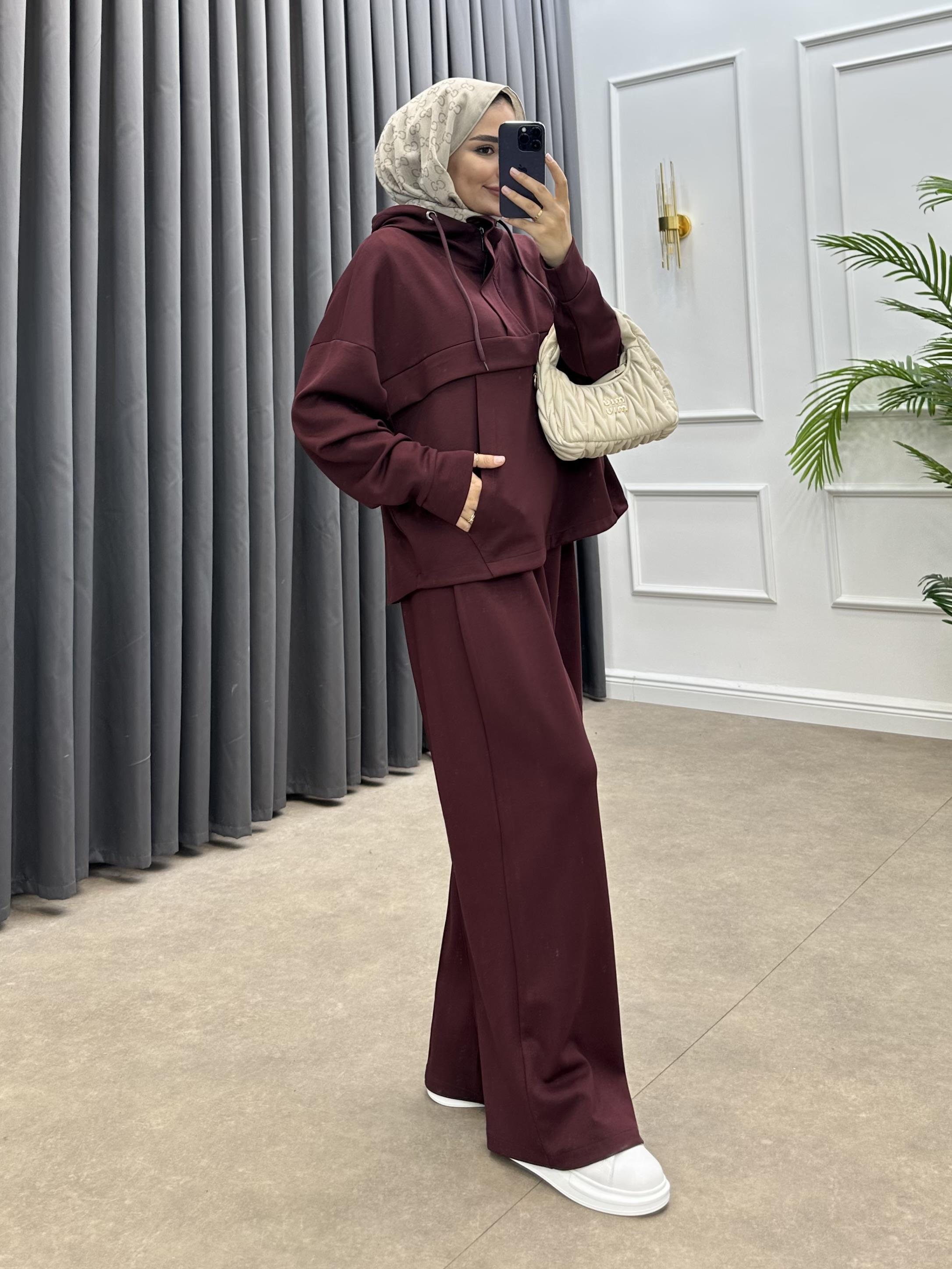 KAPÜŞONLU OYSHO PANTOLONLU TAKIM BORDO