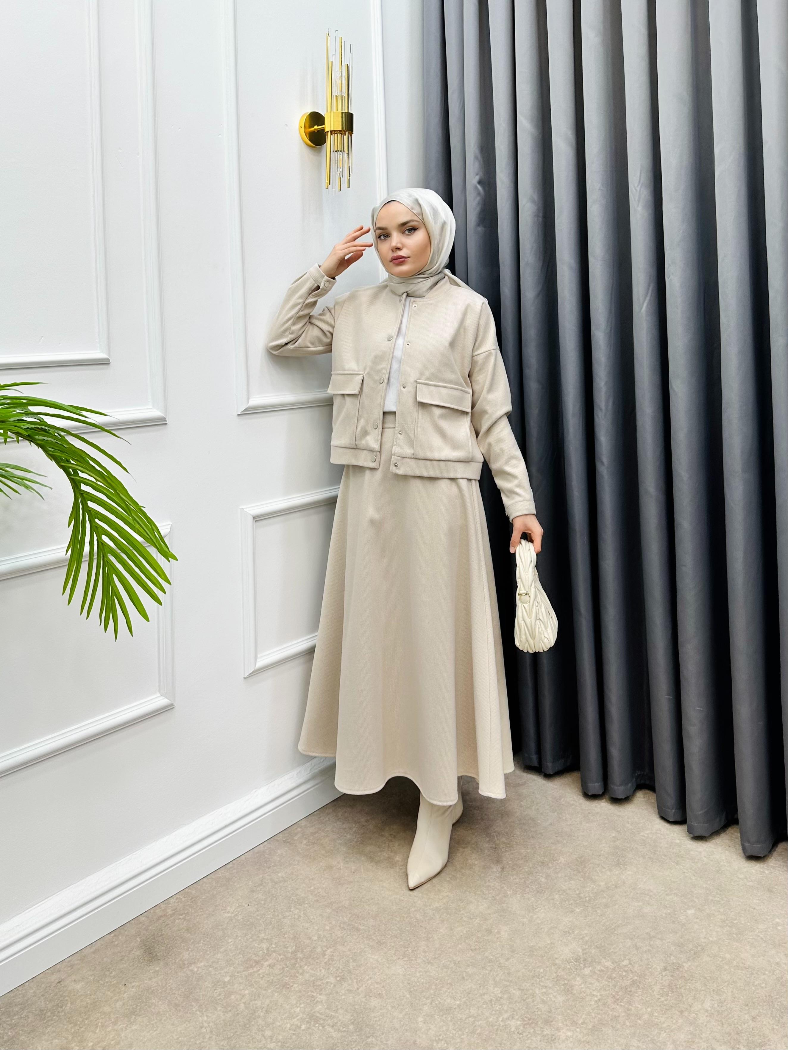 KAŞE ETEKLİ TAKIM BEJ