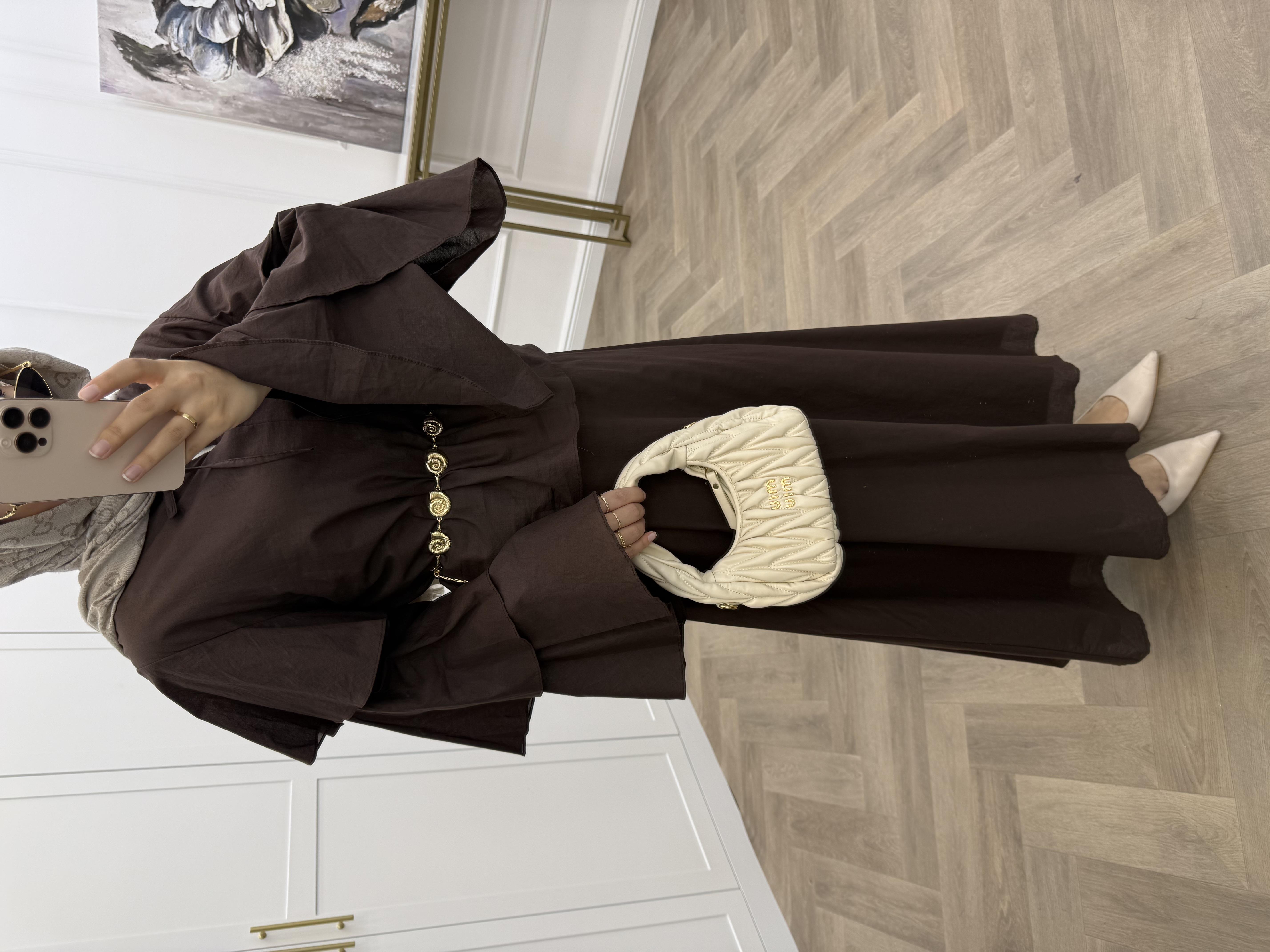 KATLI POPLİN ETEKLİ TAKIM KAHVE