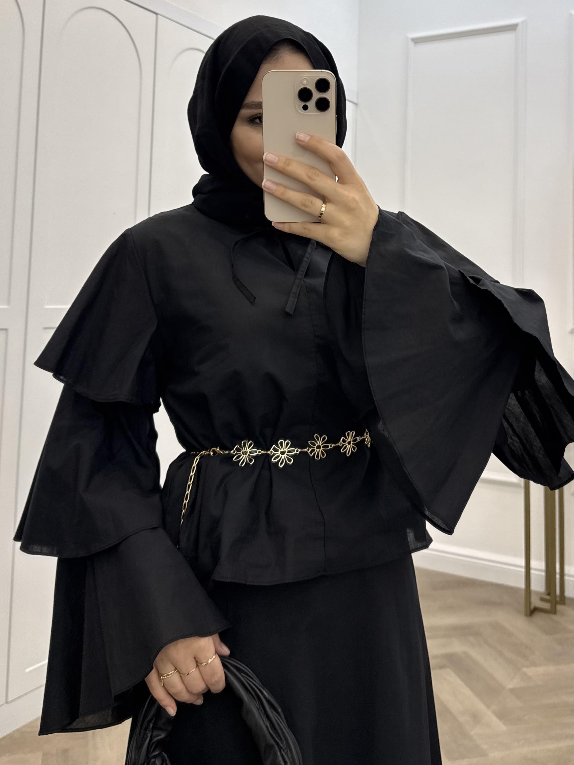 KATLI POPLİN ETEKLİ TAKIM SİYAH