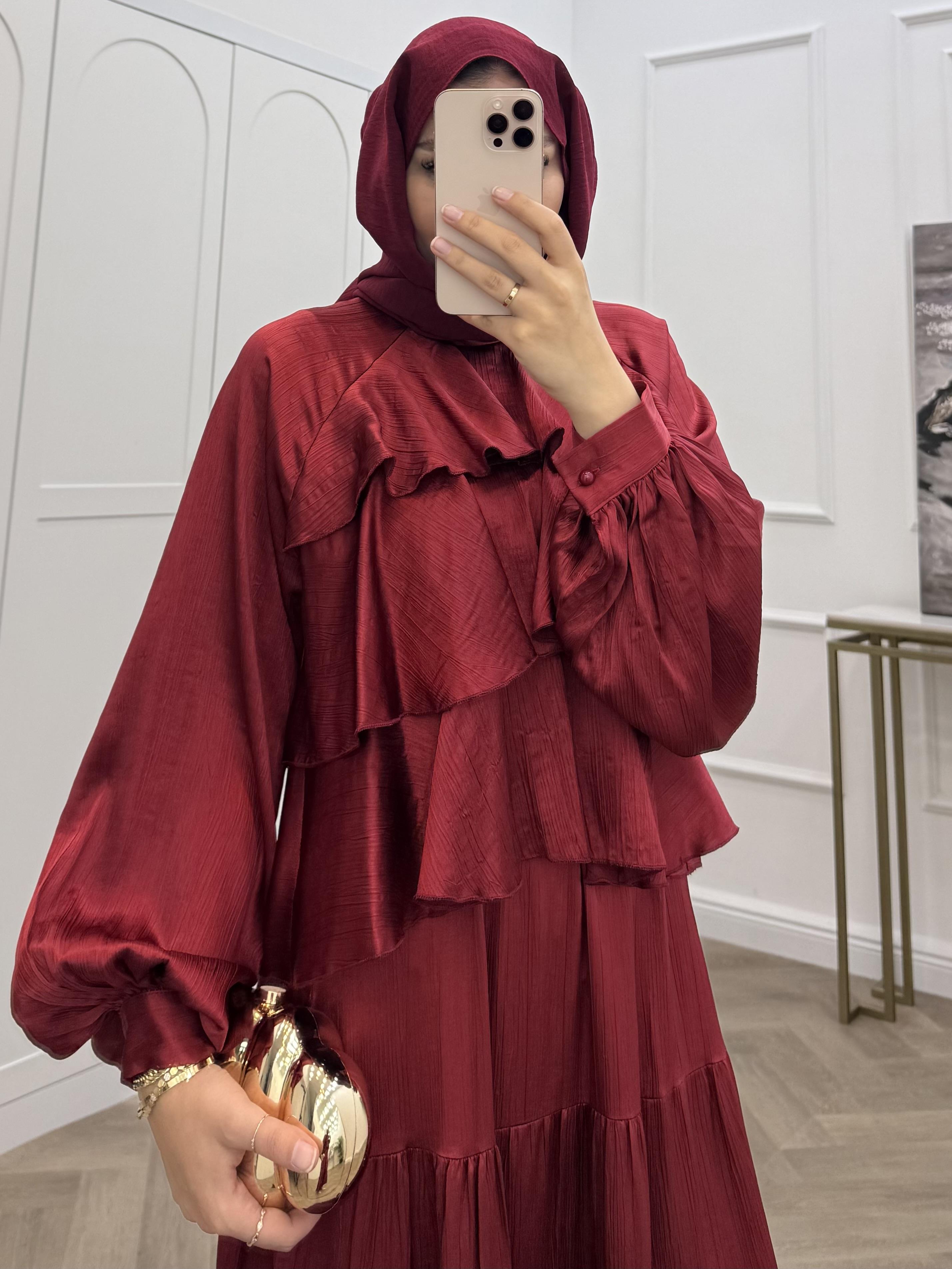 KATLI SATEN ETEKLİ TAKIM BORDO