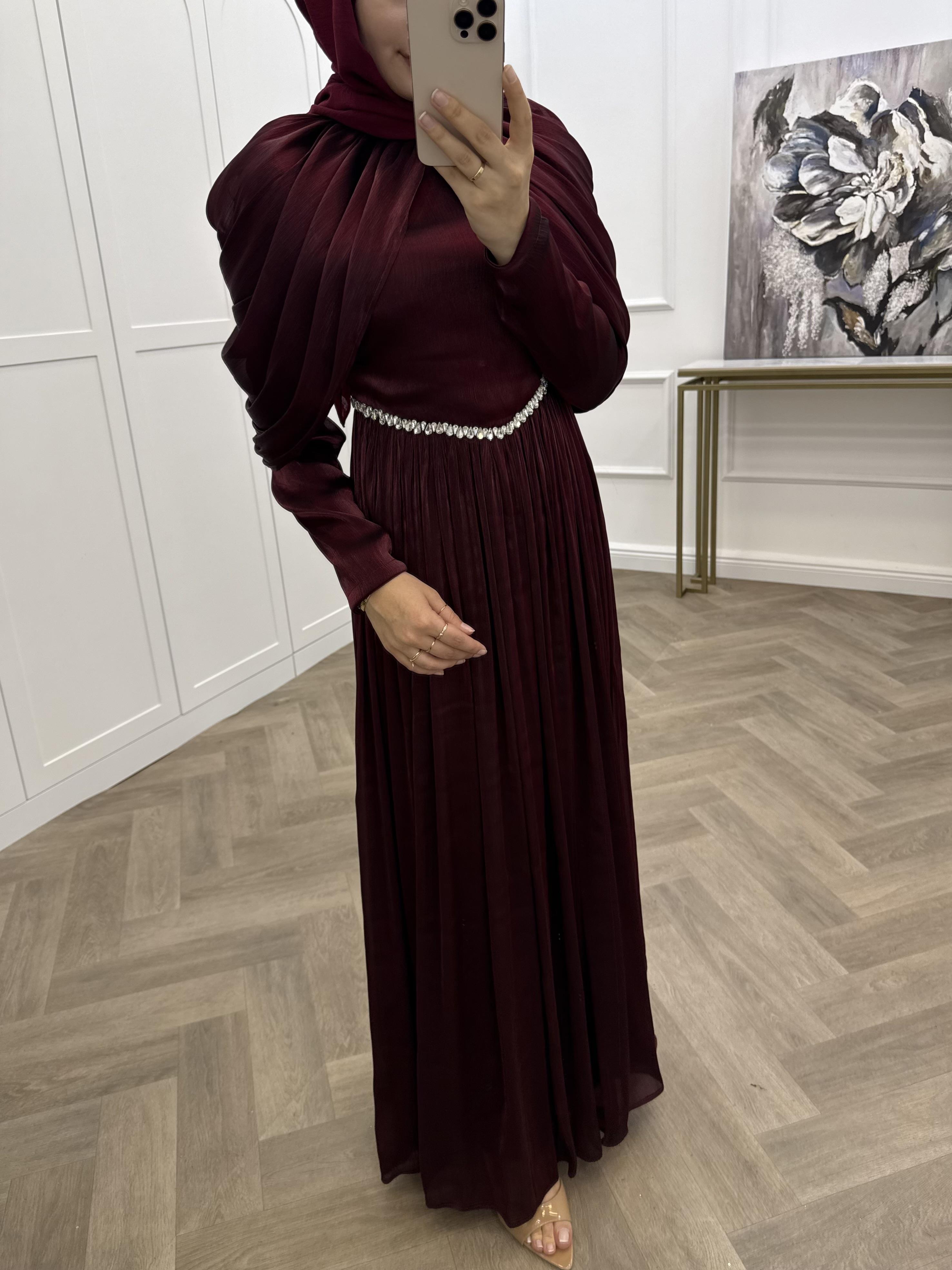 KELEBEK JANJAN ELBİSE BORDO