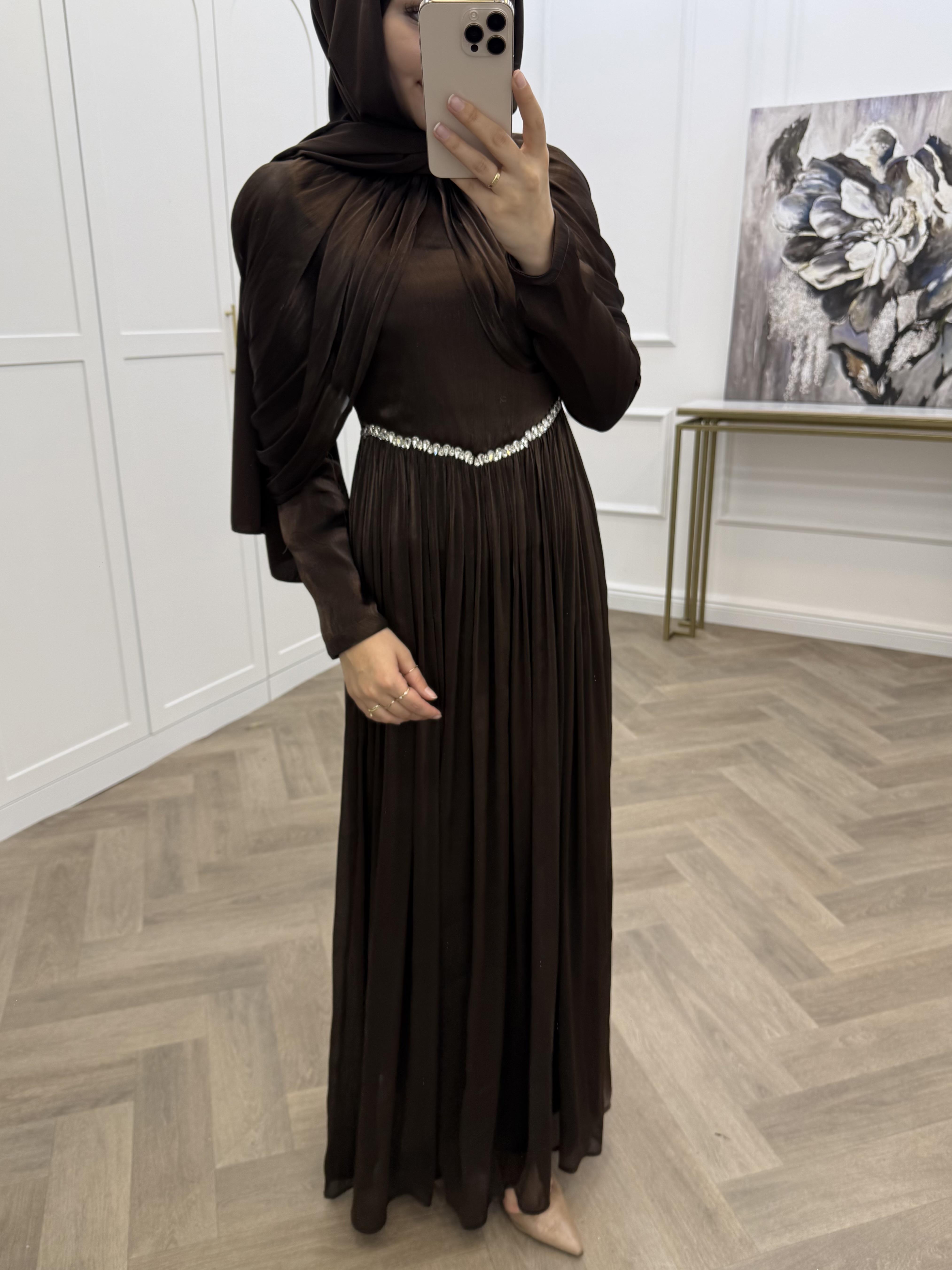 KELEBEK JANJAN ELBİSE KAHVE