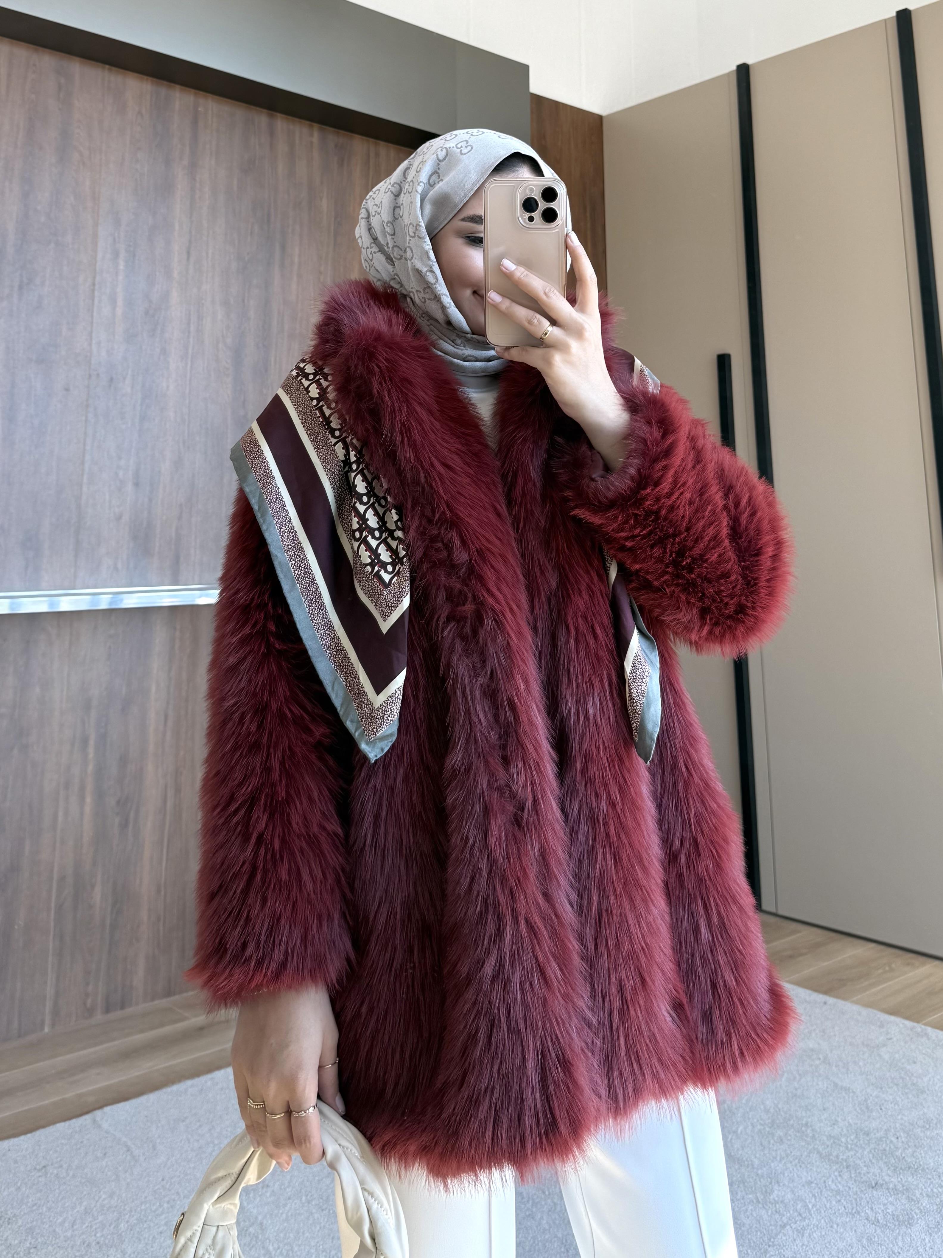 KEMER BEL DETAYLI ŞAL YAKA KÜRK BORDO