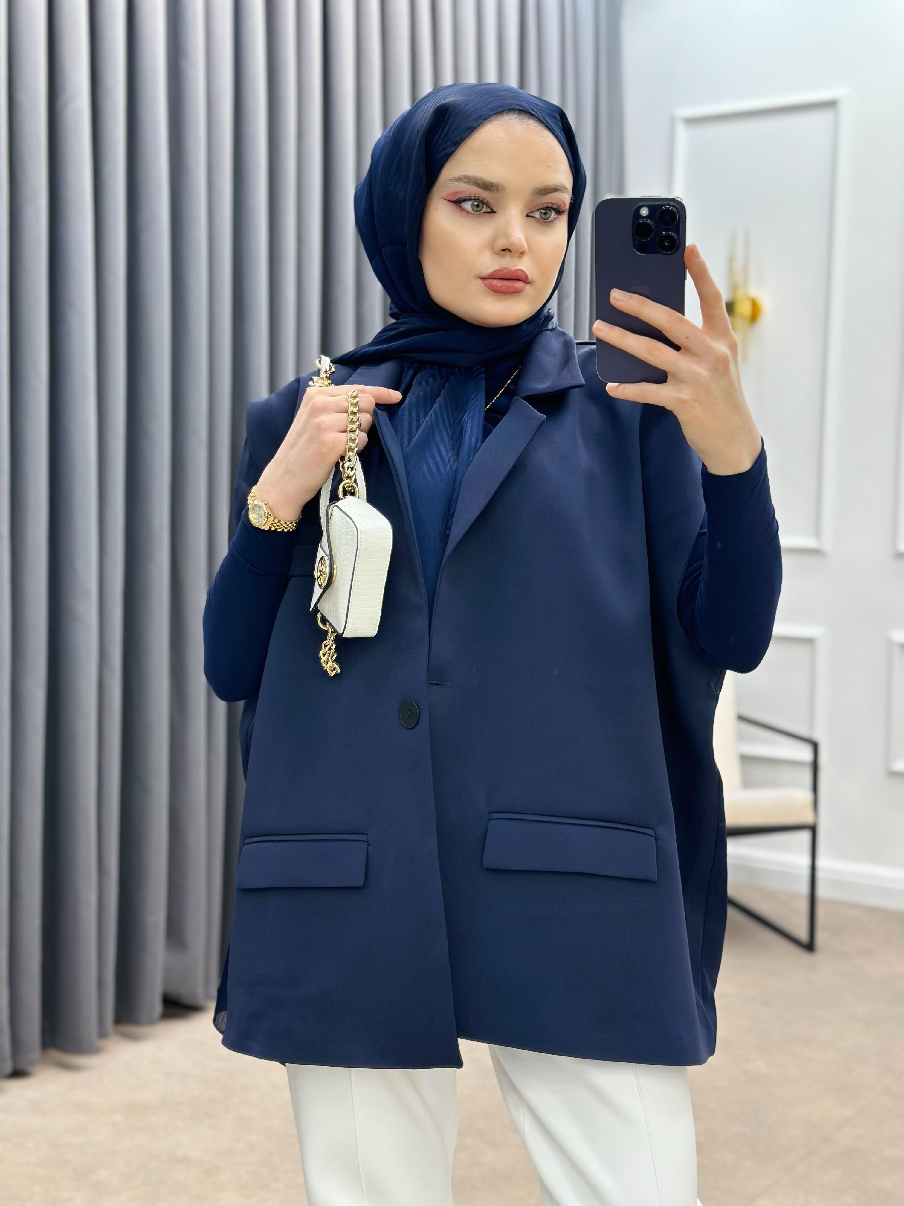 KEMERLİ BLAZER YELEK LACİVERT