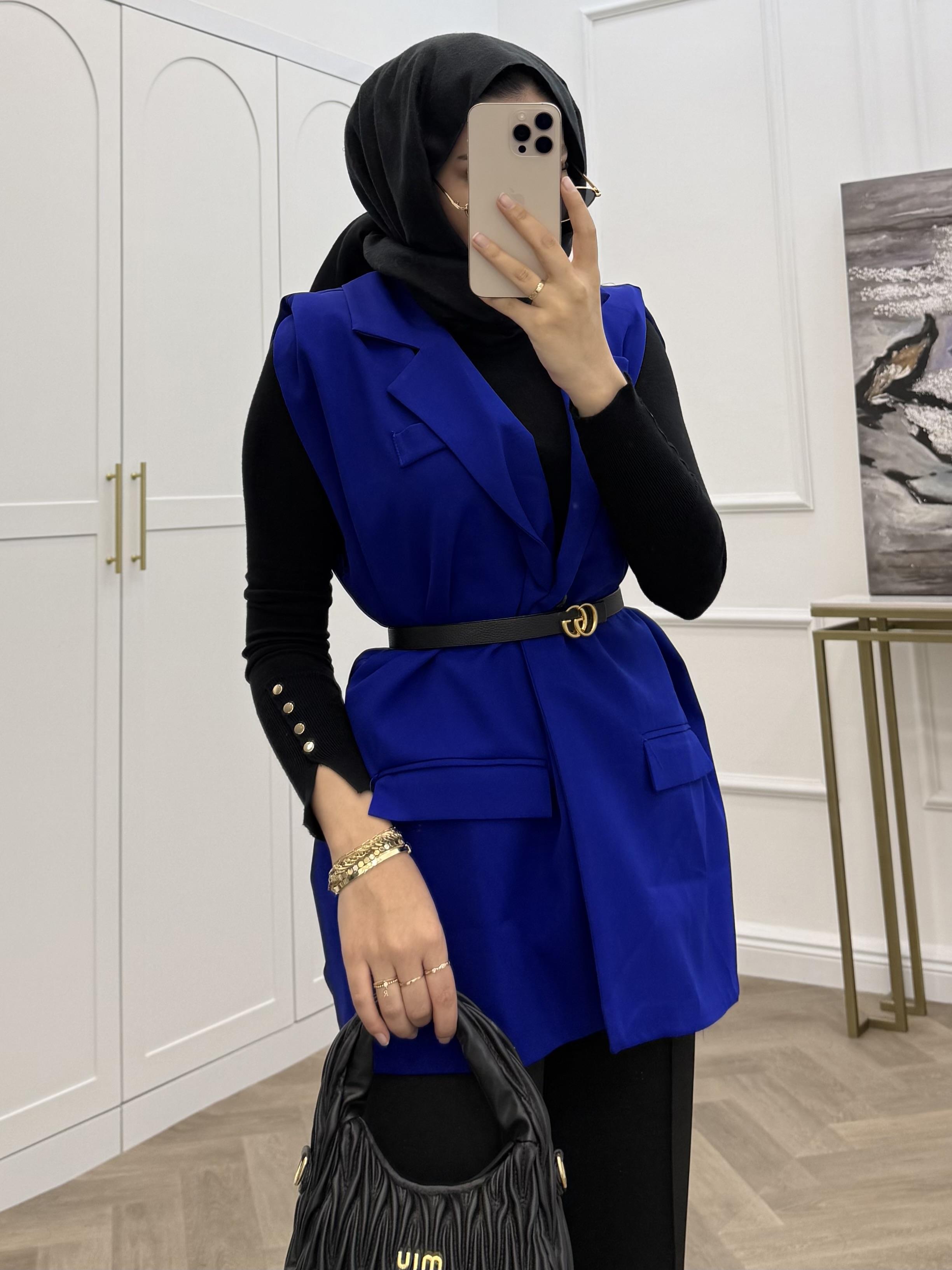 KEMERLİ BLAZER YELEK SAKS