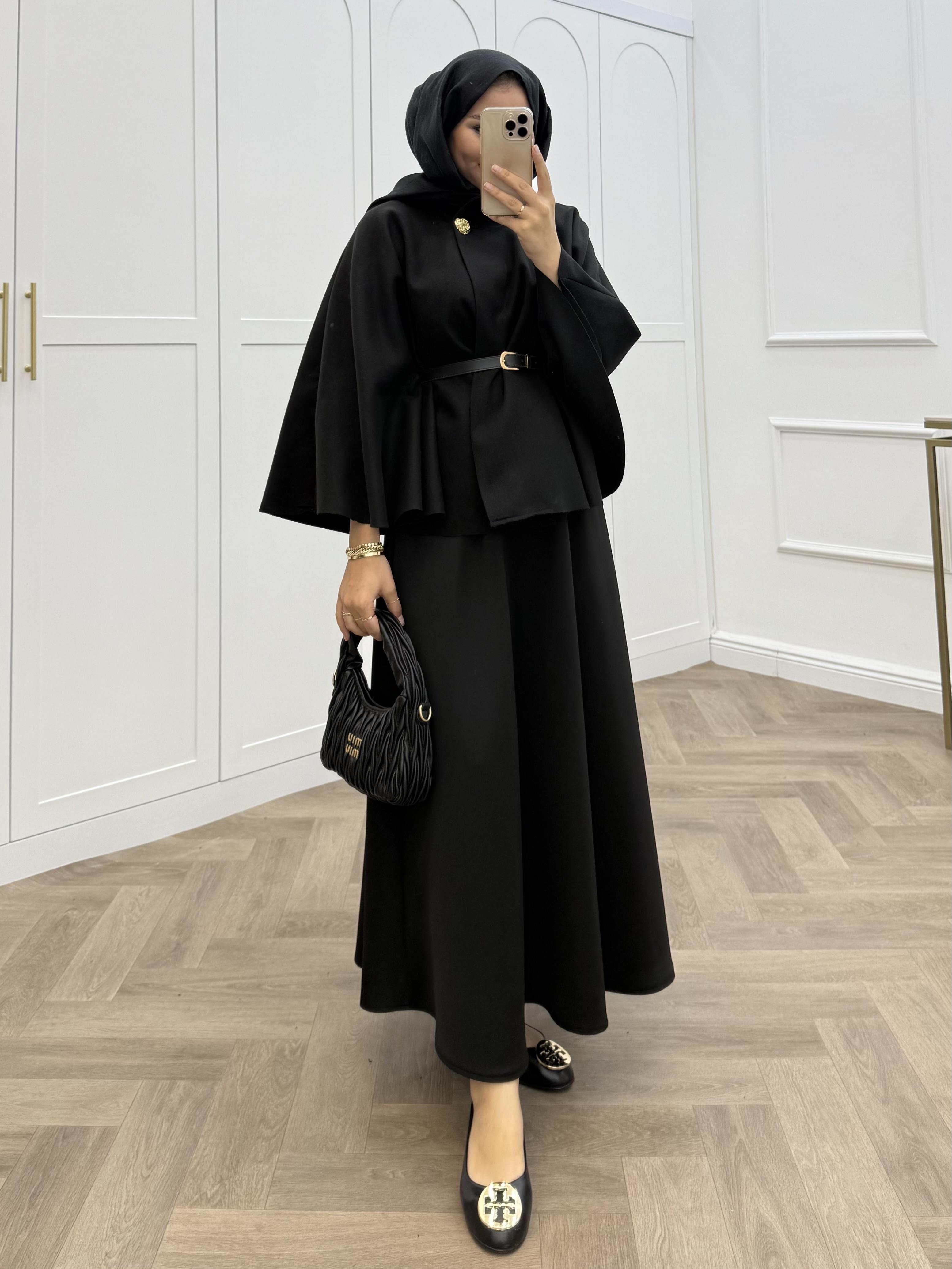 KEMERLİ KAŞE PANÇO SİYAH