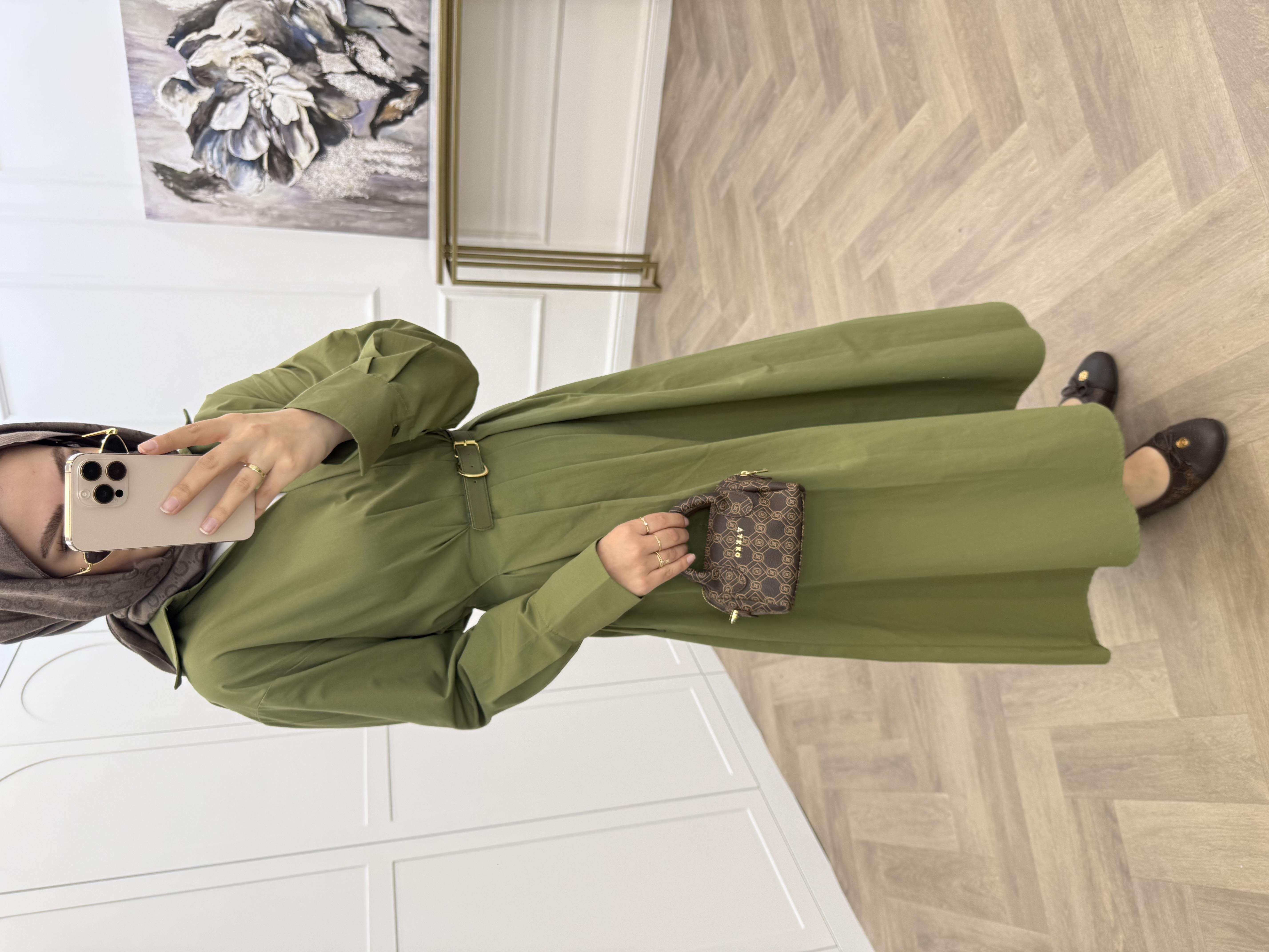 KEMERLİ POPLİN ELBİSE HAKİ