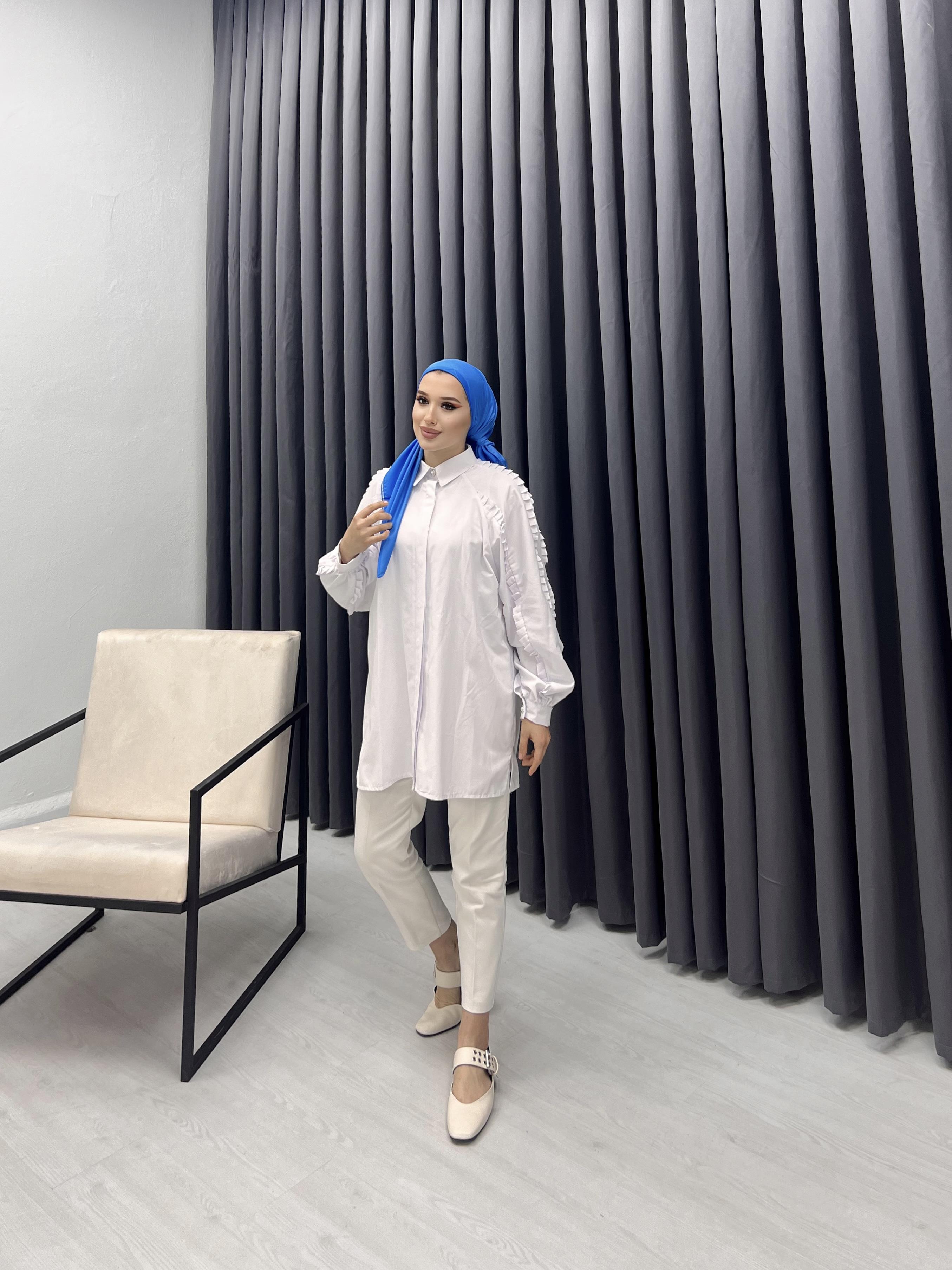 KESME ŞERİT DETAYLI GÖMLEK BEYAZ