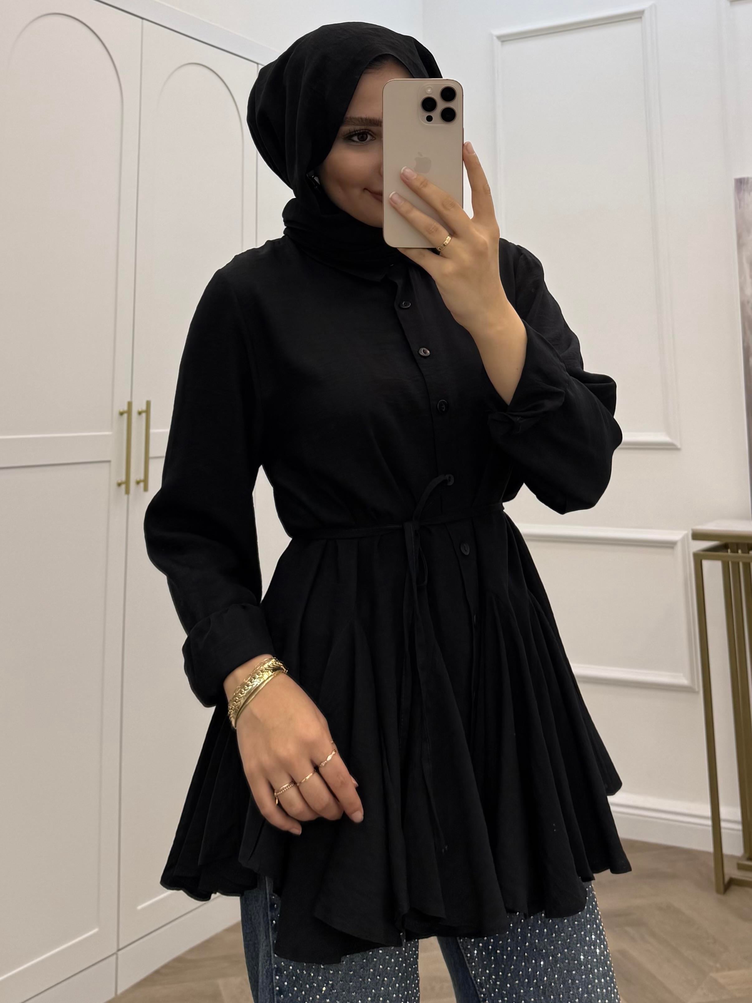 KETEN FIRFIRLI GÖMLEK SİYAH