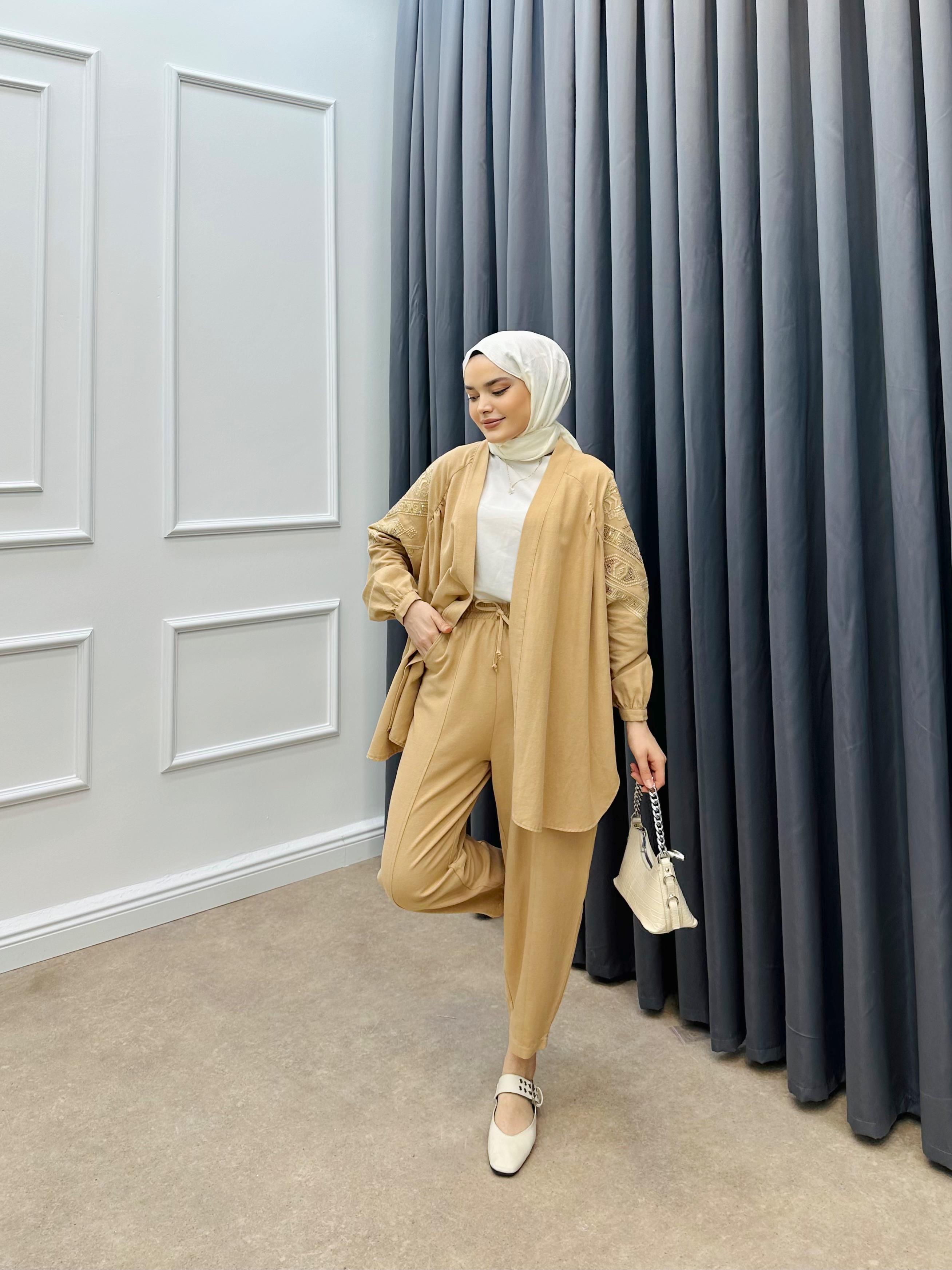 KETEN PANTOLONLU TAKIM SÜTLÜ KAHVE