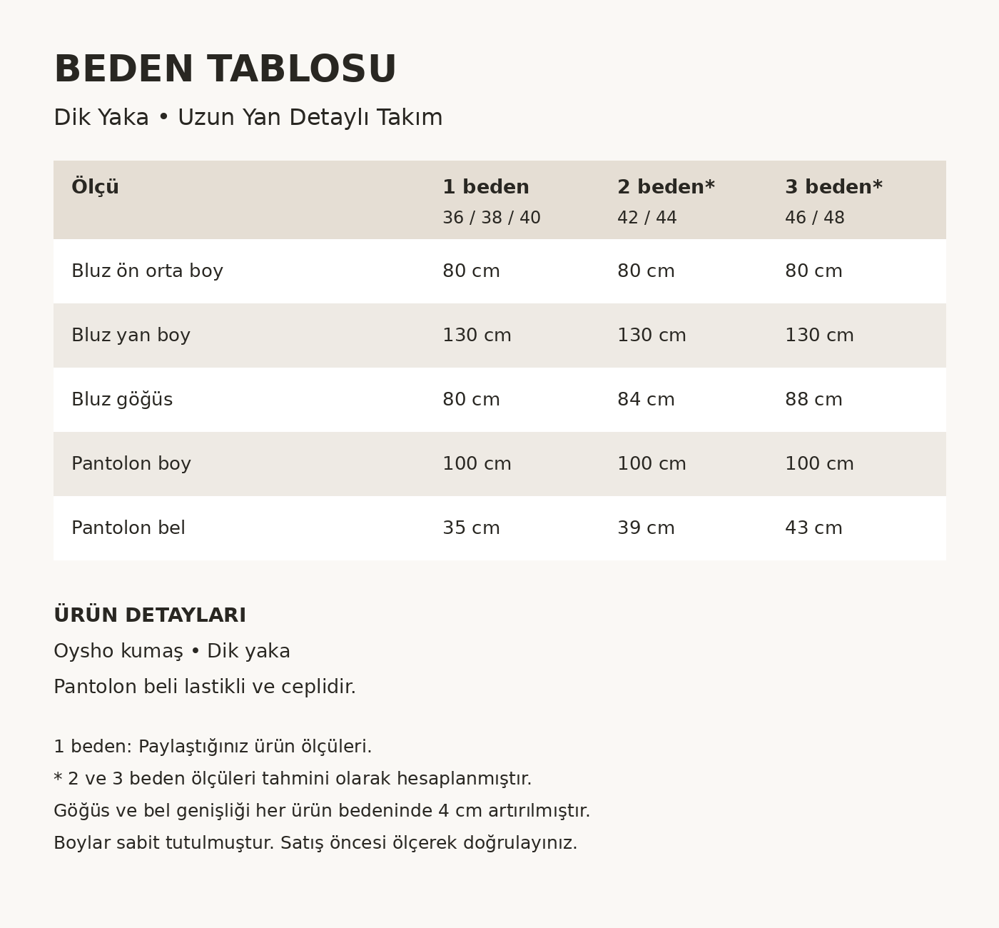 KEVA OYSHO PANTOLONLU TAKIM BEJ