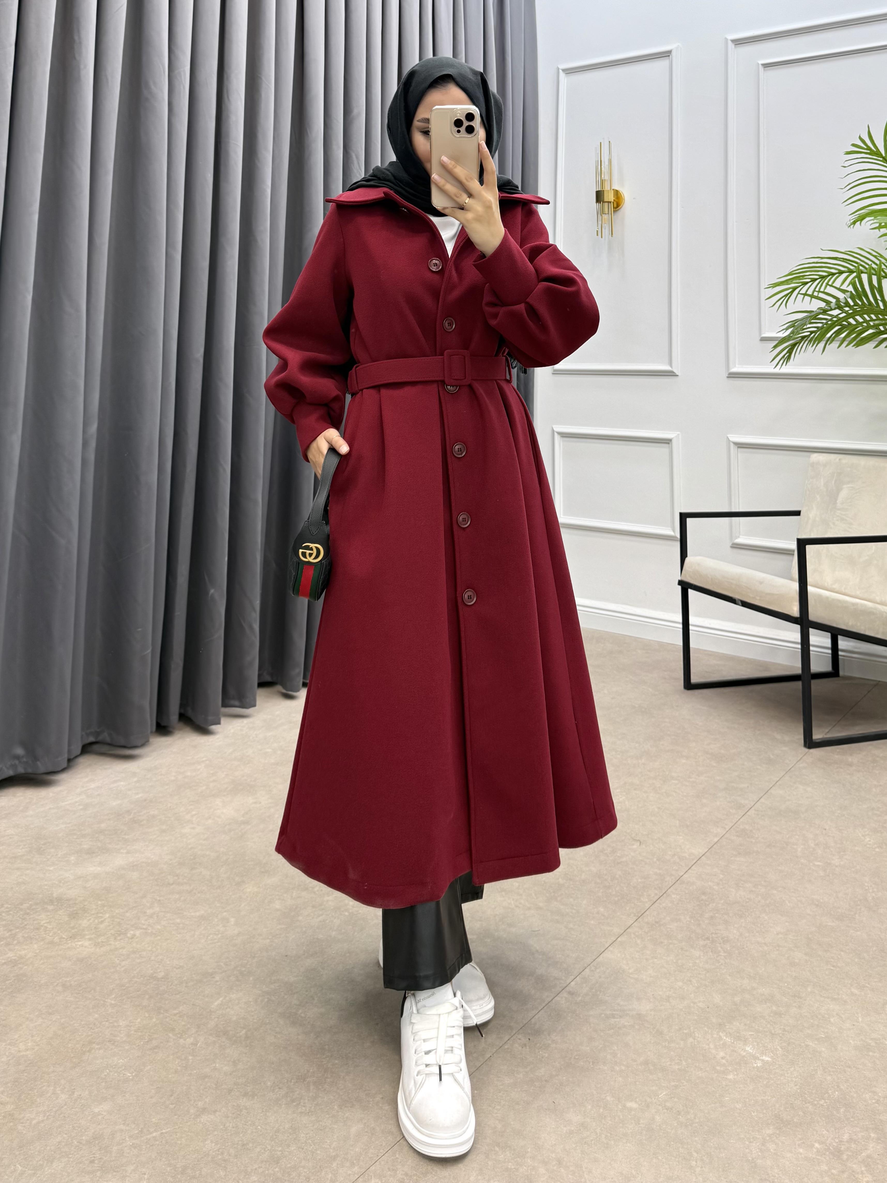 KOL MANJETLİ KAŞE KABAN BORDO