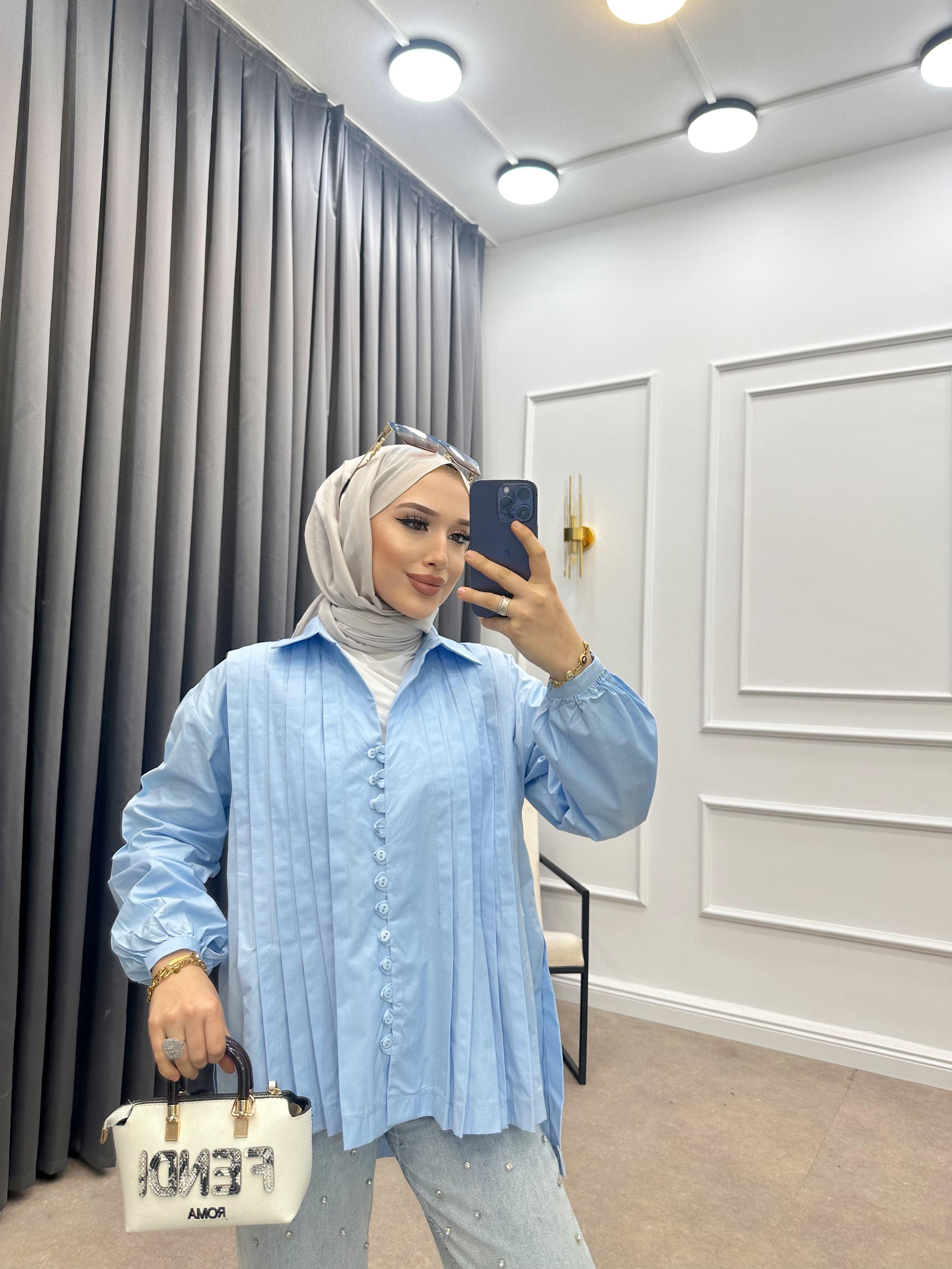 KOLU BAĞLAMALI GÖMLEK MAVİ