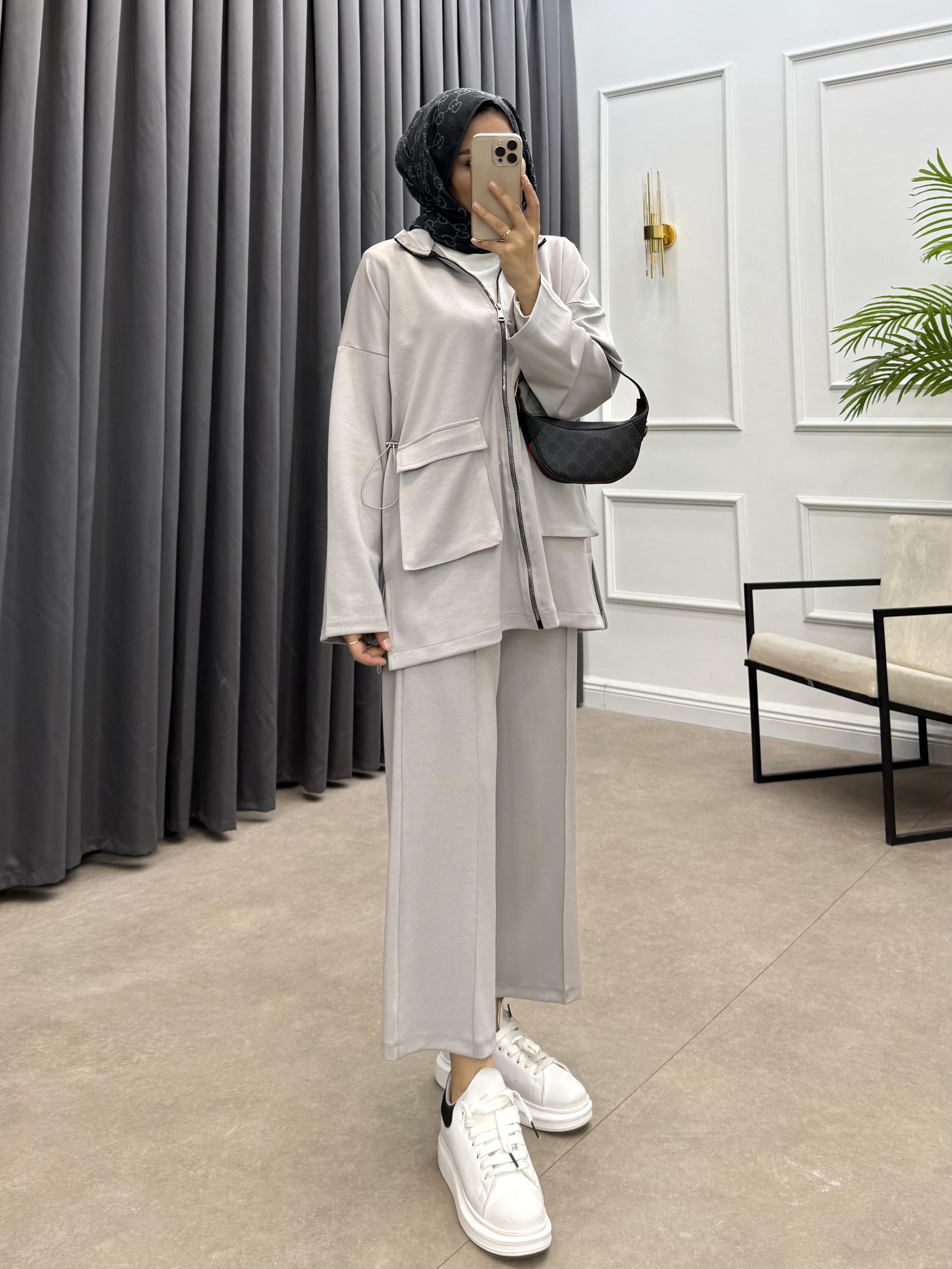 KÖRÜK CEPLİ PANTOLONLU TAKIM GRİ