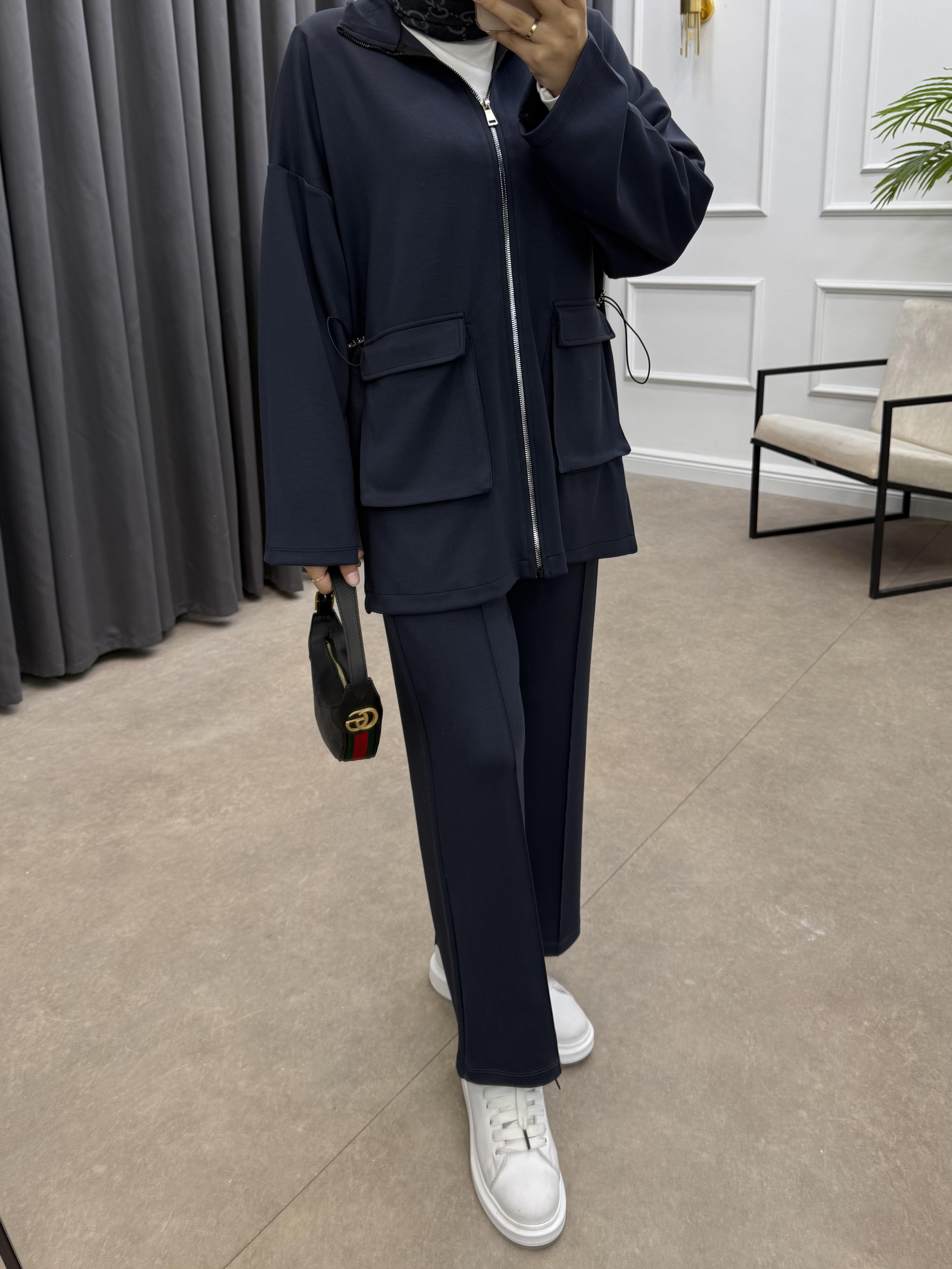 KÖRÜK CEPLİ PANTOLONLU TAKIM LACİVERT