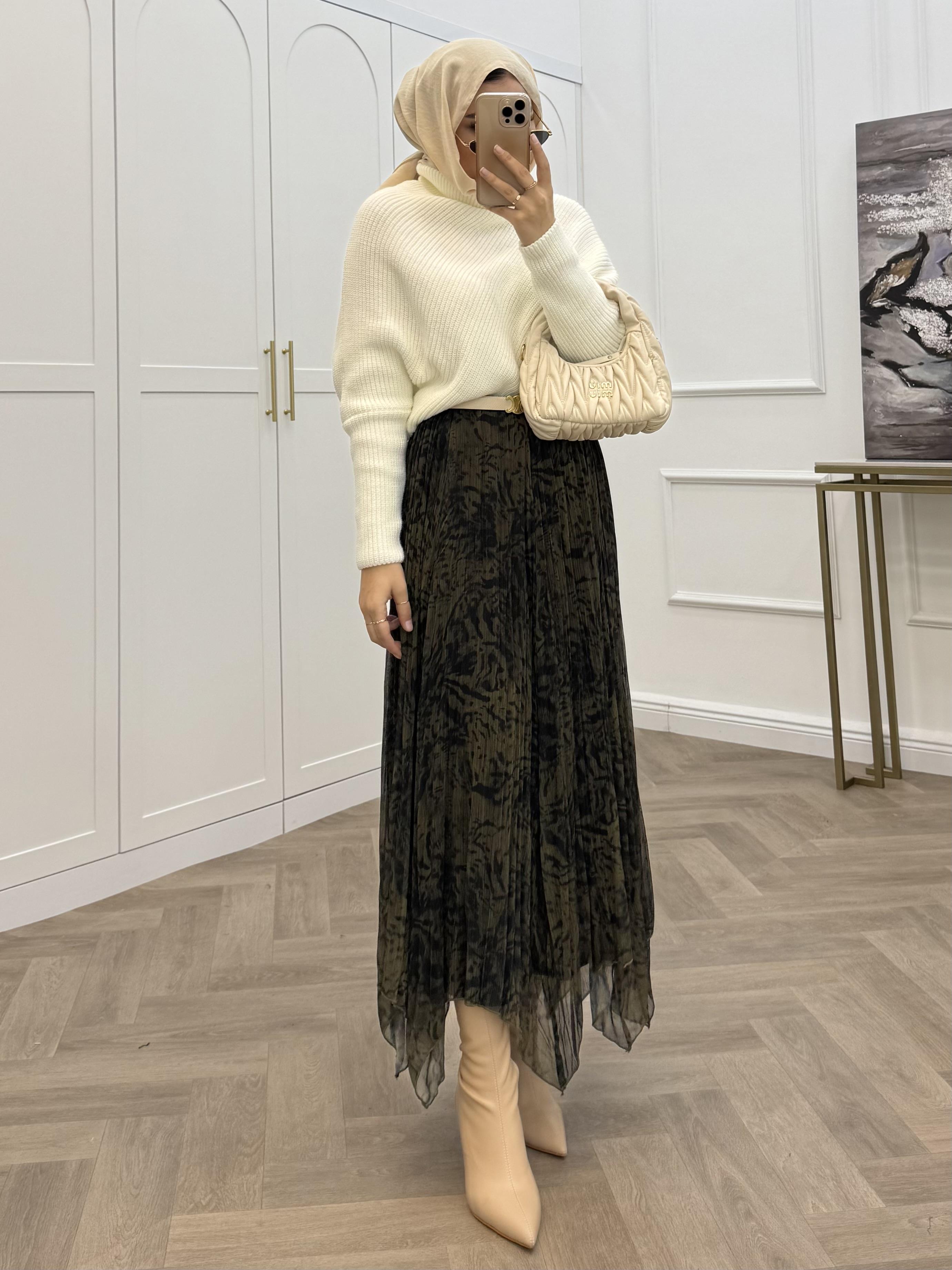 KRAŞ ŞİFON ETEK DESENLİ  HAKİ