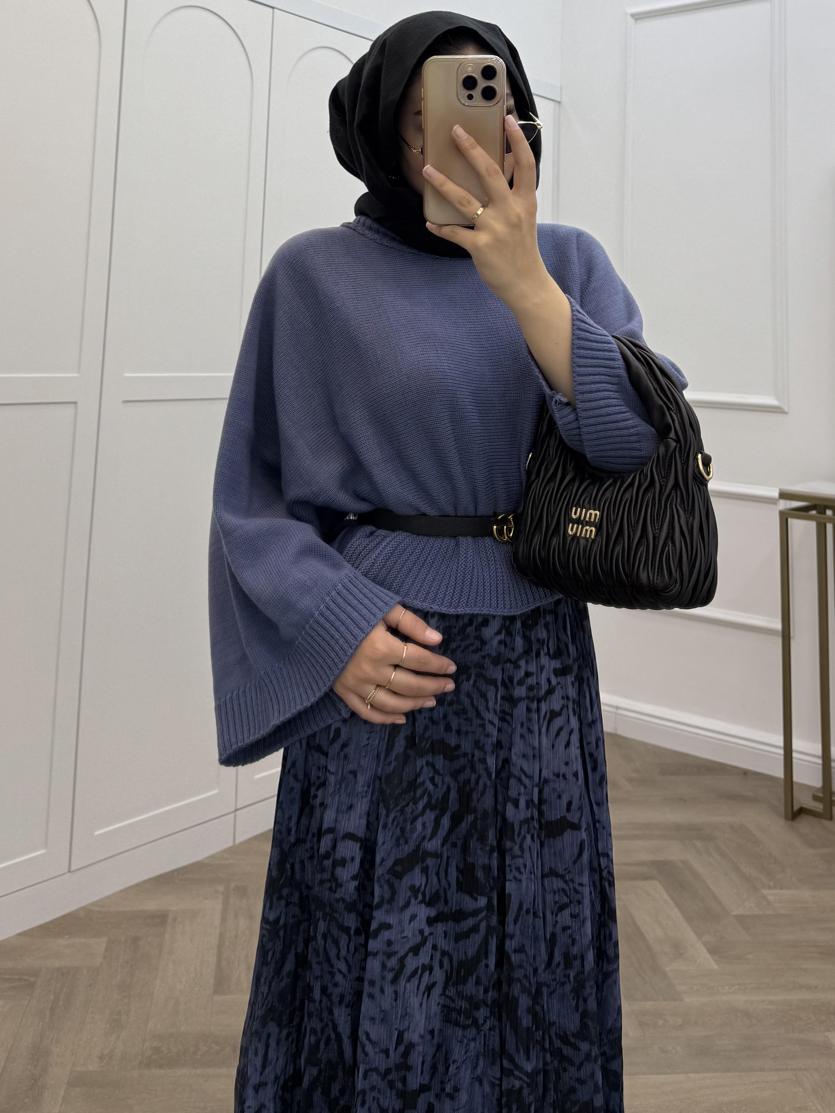 KRAŞ ŞİFON ETEK MAVİ