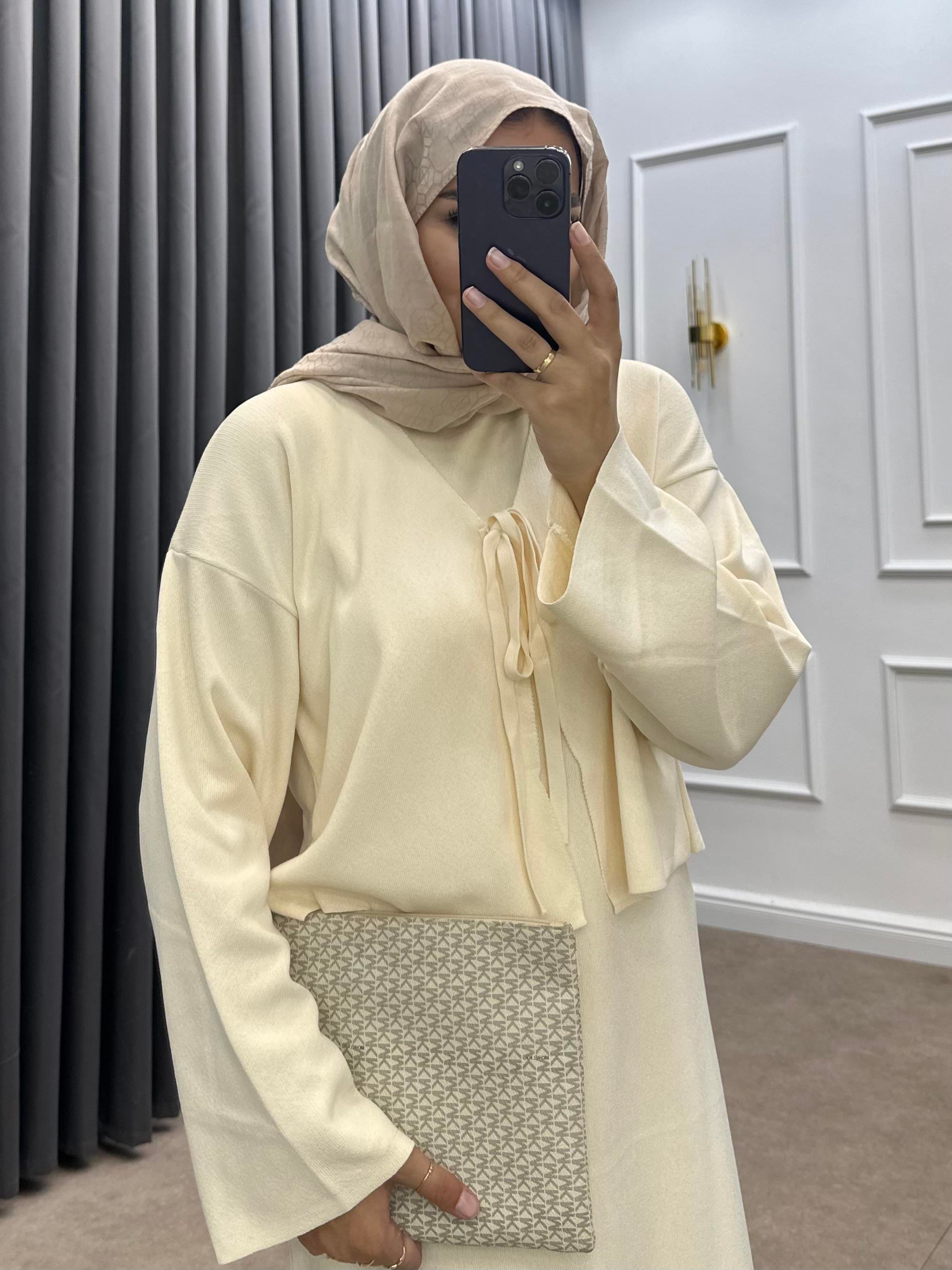 KUĞU CROPLU TRİKO ELBİSE KREM