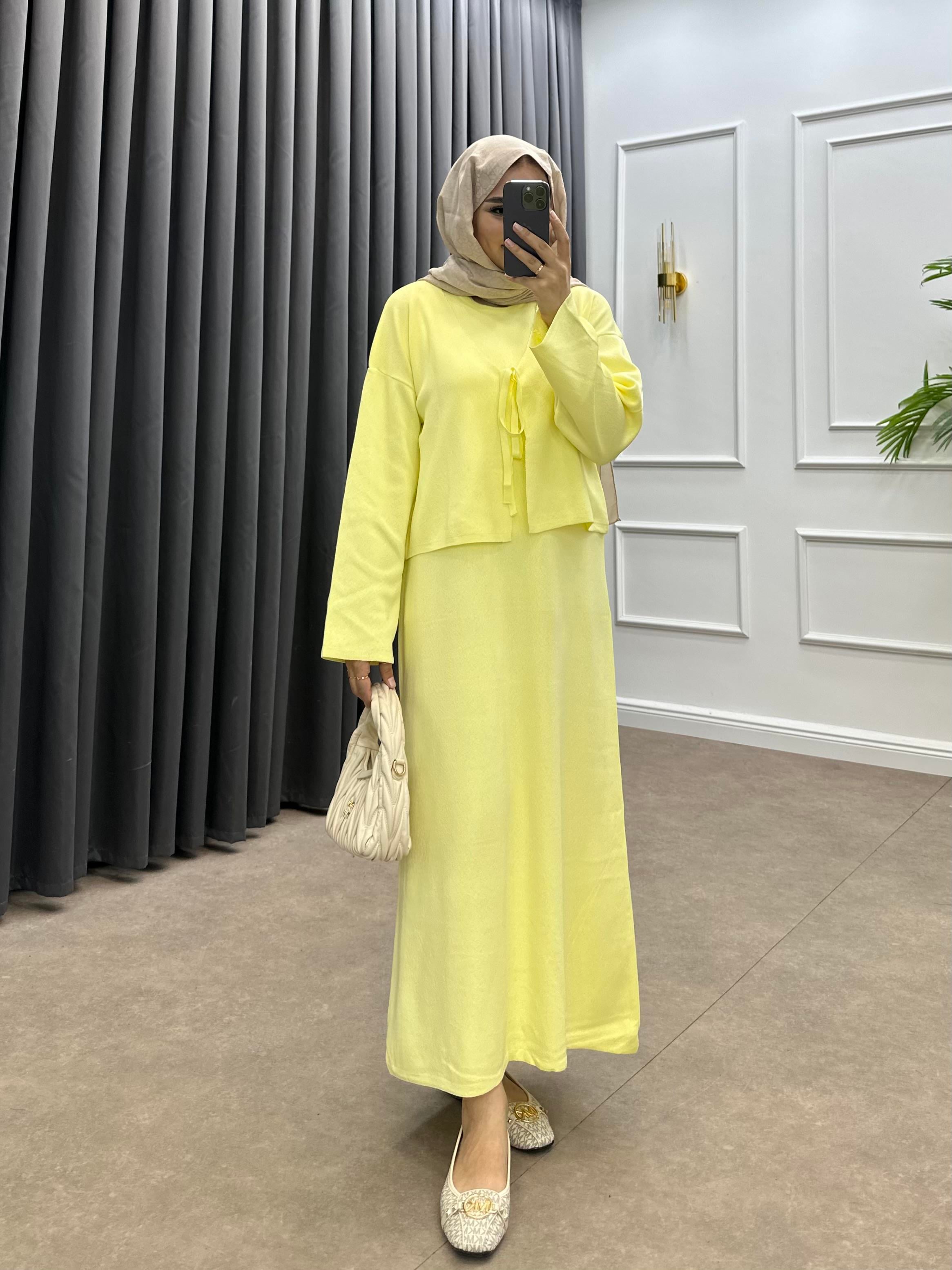 KUĞU CROPLU TRİKO ELBİSE SARI