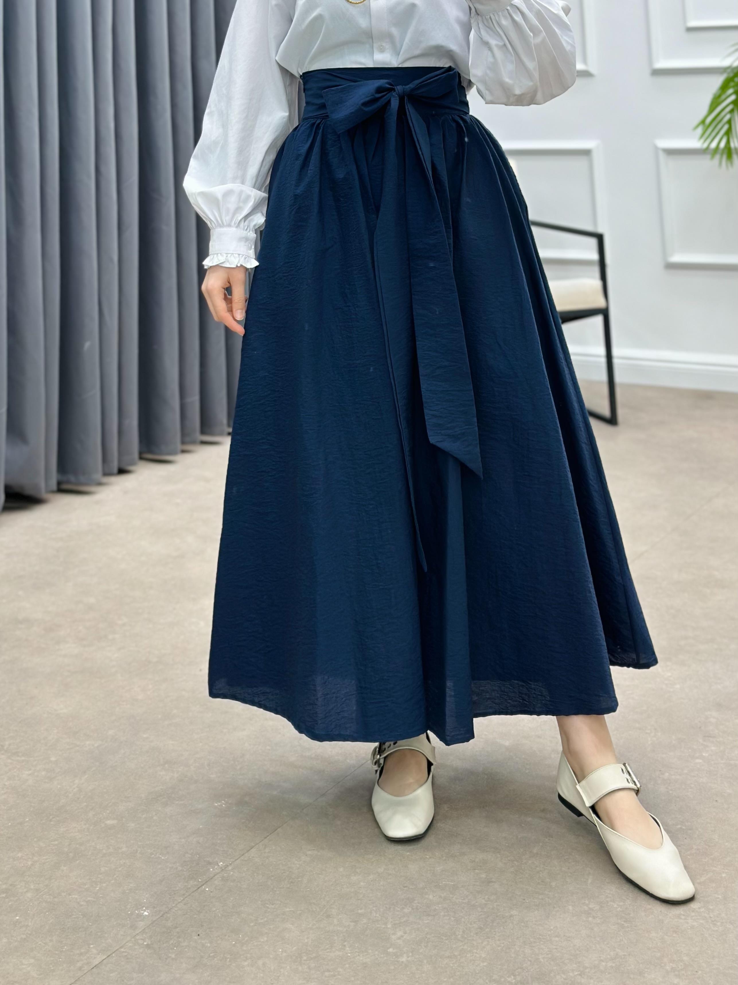 KURDELE DETAYLI PARAŞÜT ETEK  LACİVERT