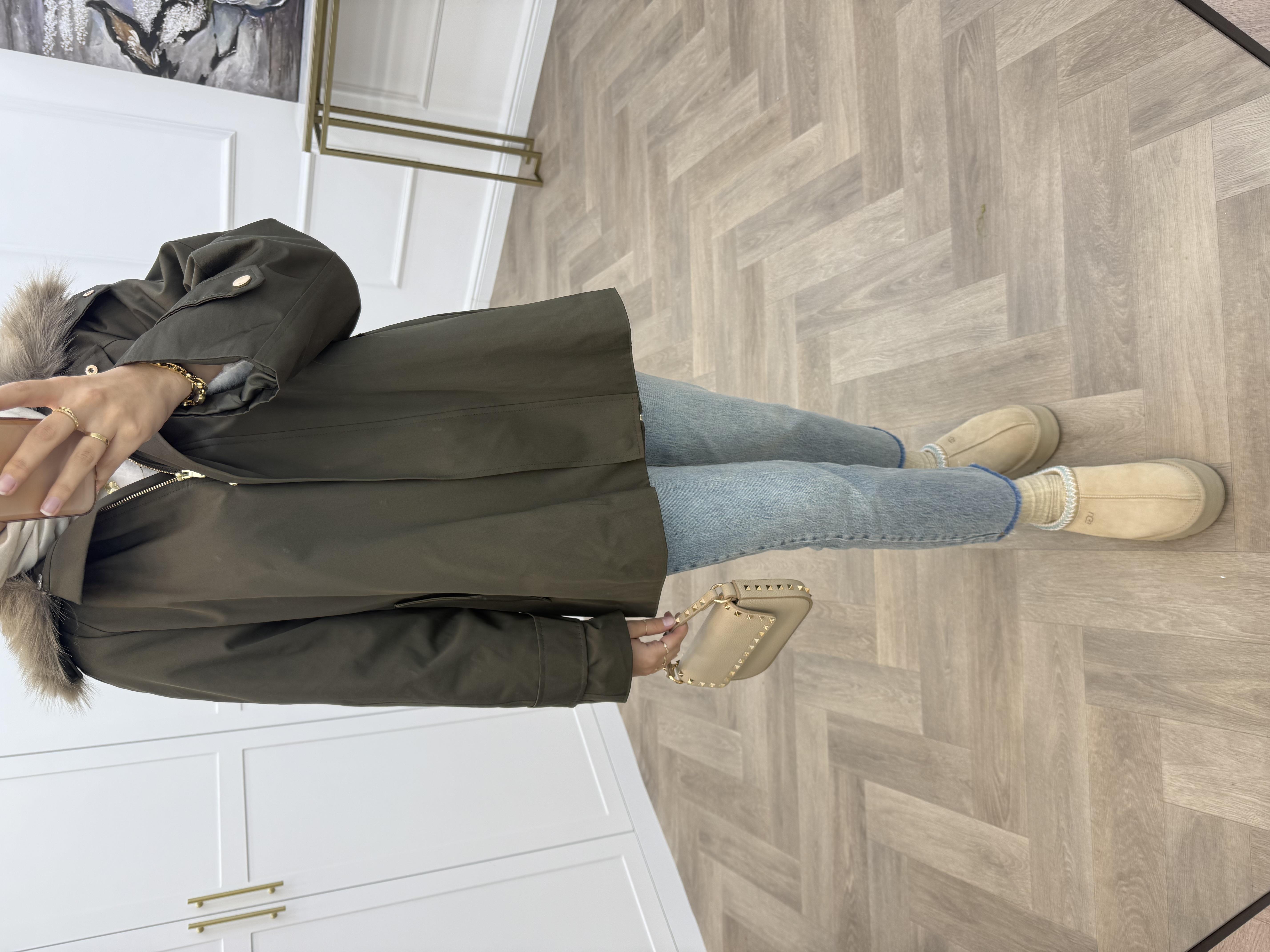 KÜRKLÜ GOLD DÜĞMELİ MONT HAKİ