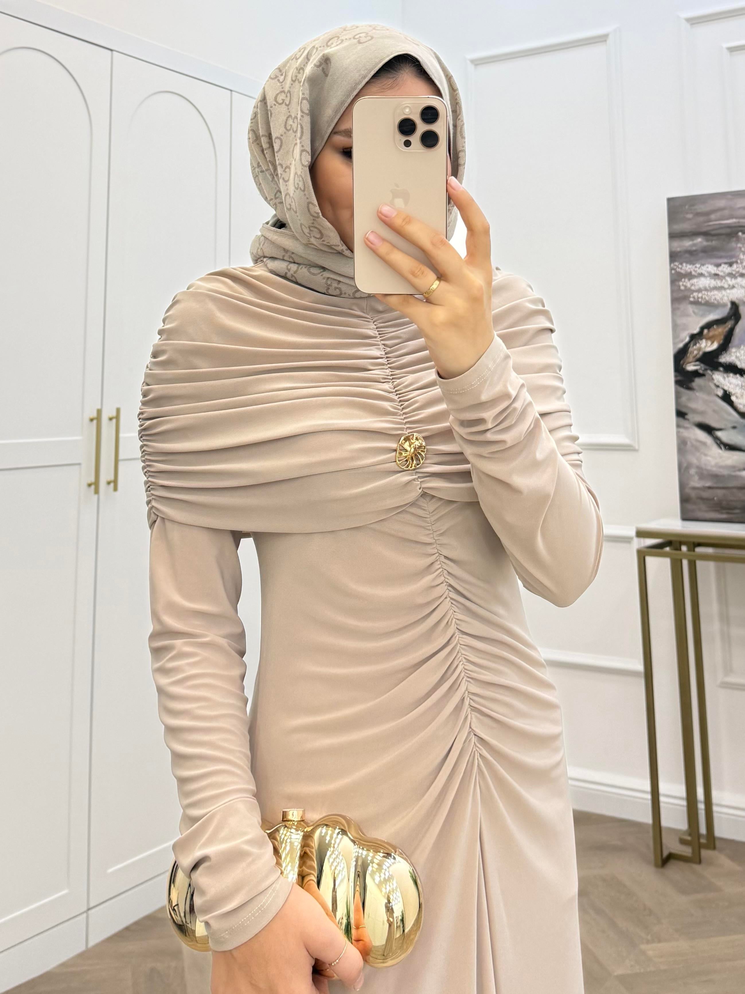 LADY BÜZGÜLÜ SANDY ELBİSE BEJ