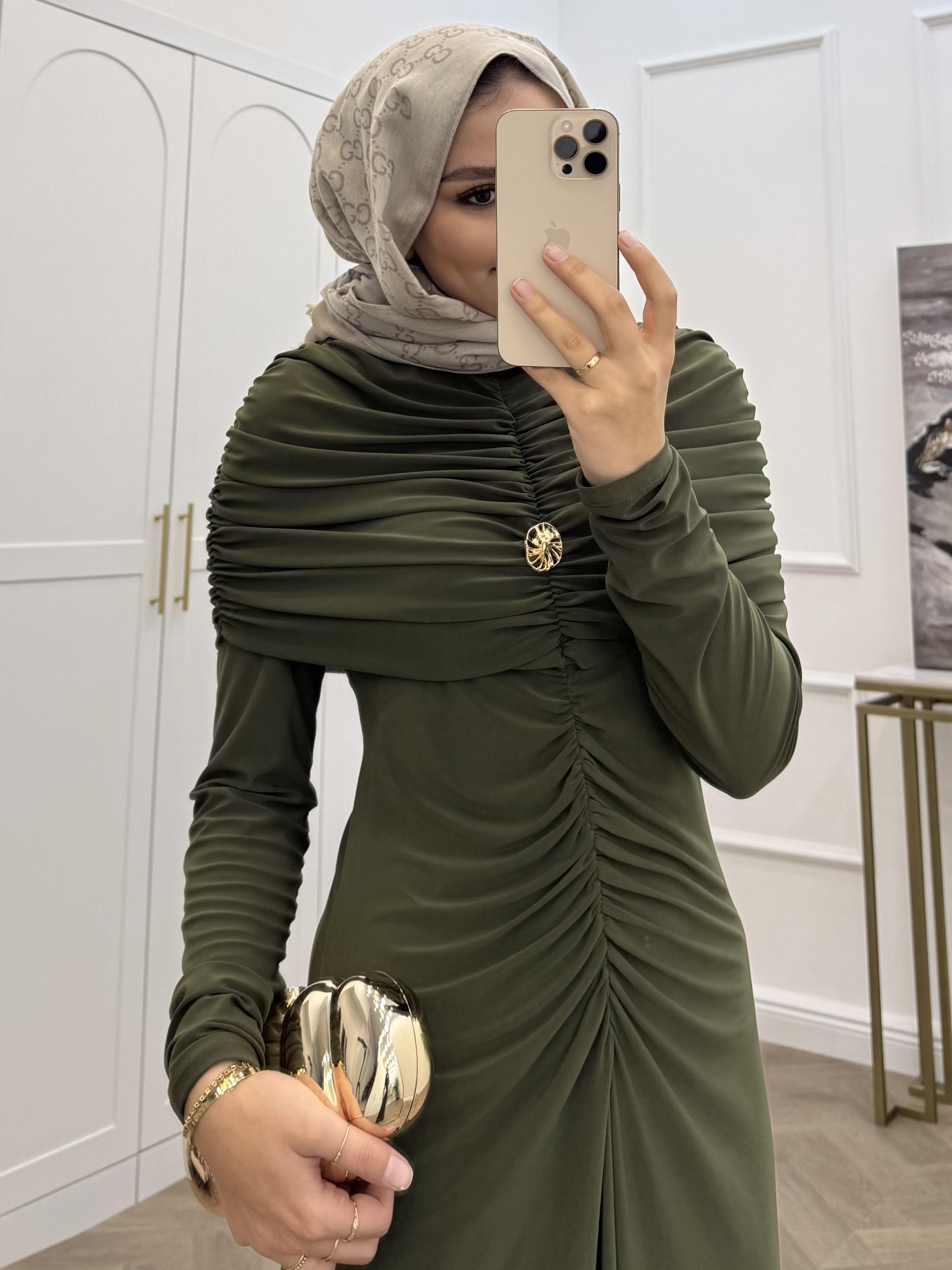 LADY BÜZGÜLÜ SANDY ELBİSE HAKİ