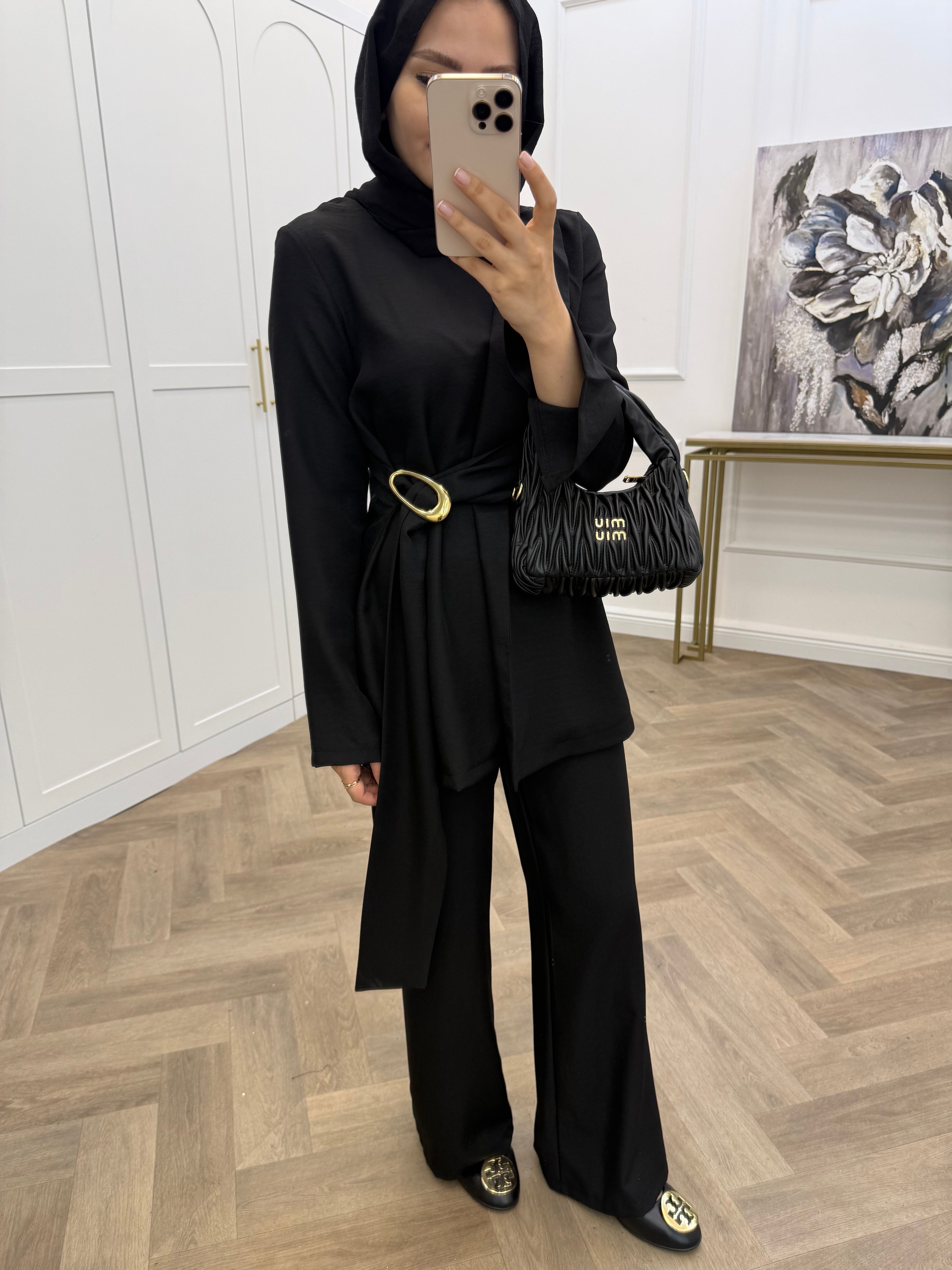 LALE GOLD TOKA DETAY PANTOLONLU TAKIM SİYAH