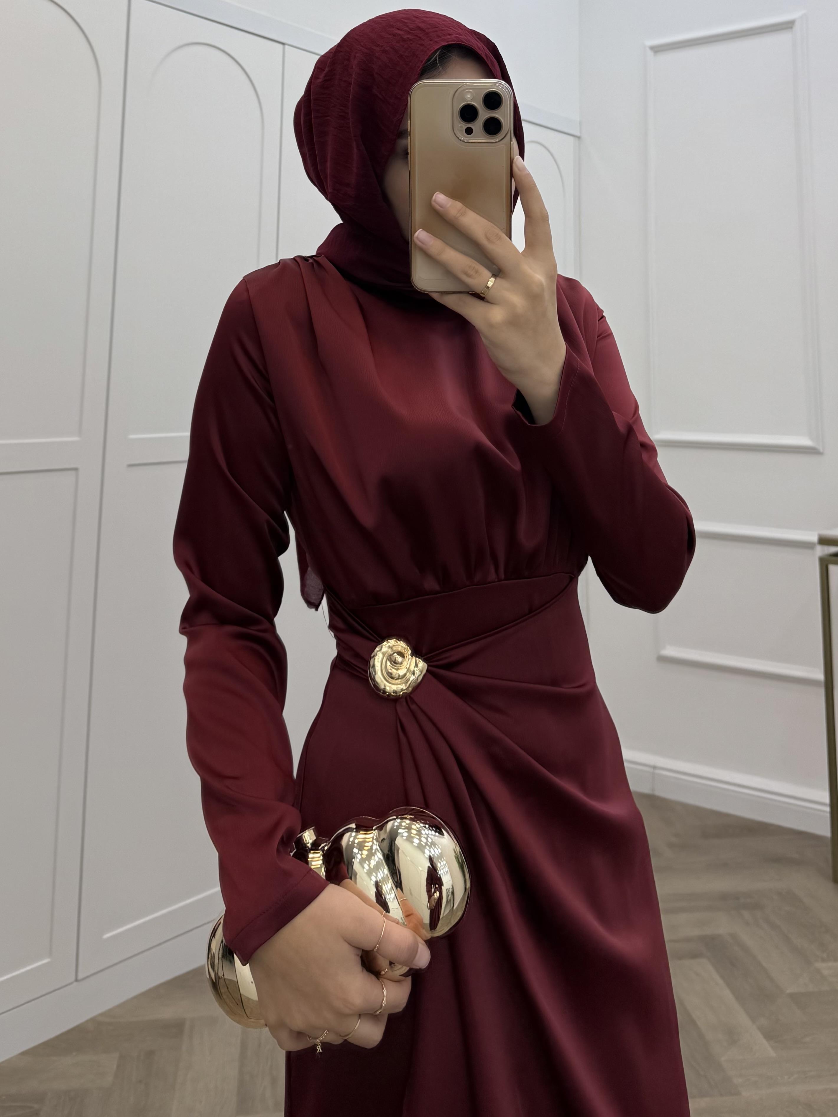 LEDİYA SATEN ELBİSE BORDO