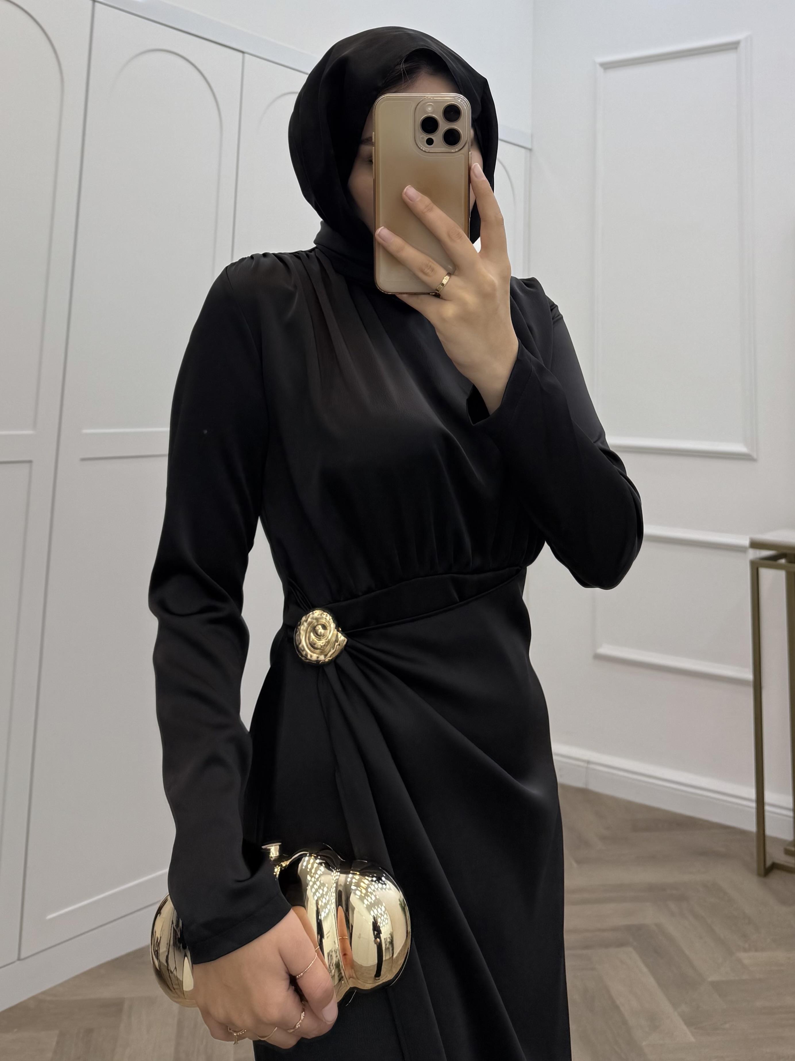 LEDİYA SATEN ELBİSE SİYAH