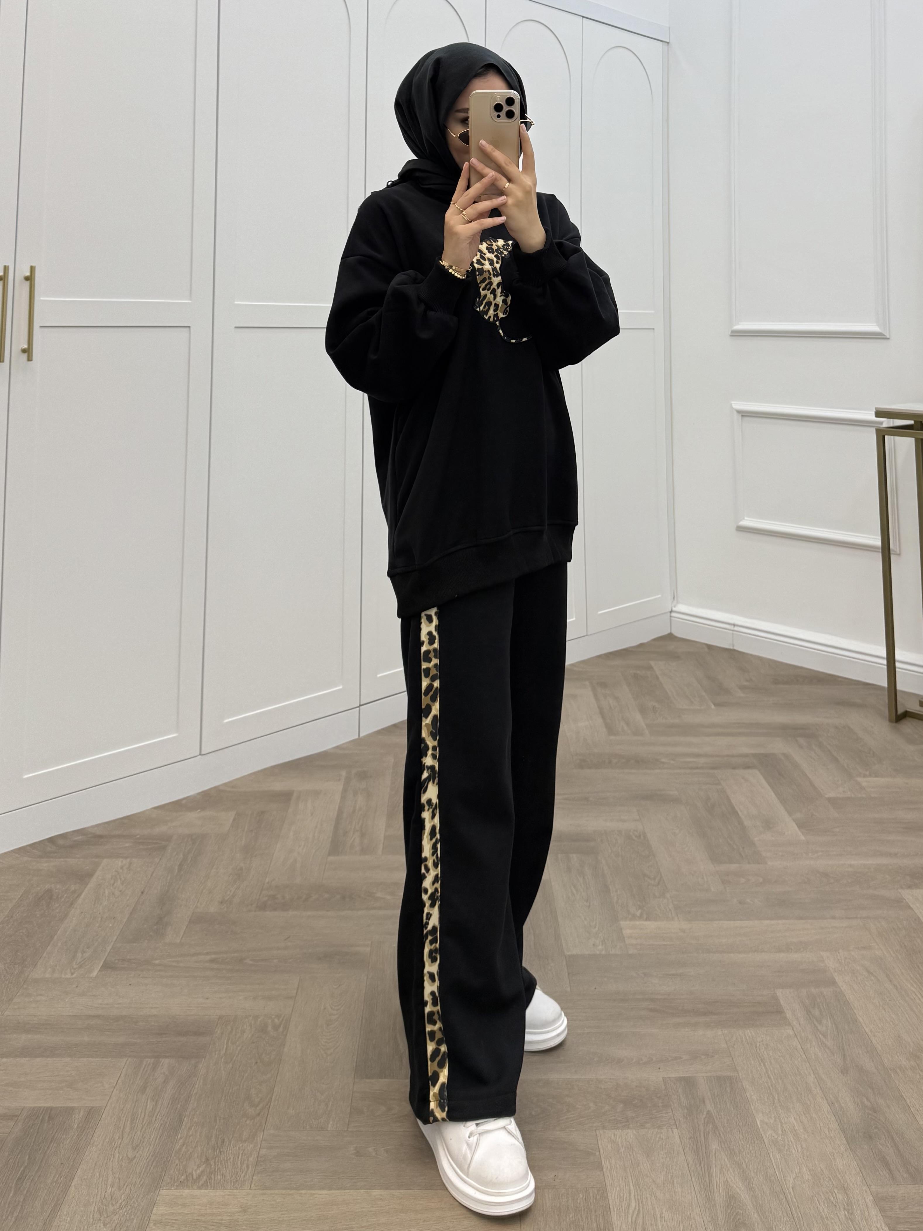 LEOPAR PANTOLONLU TAKIM SİYAH