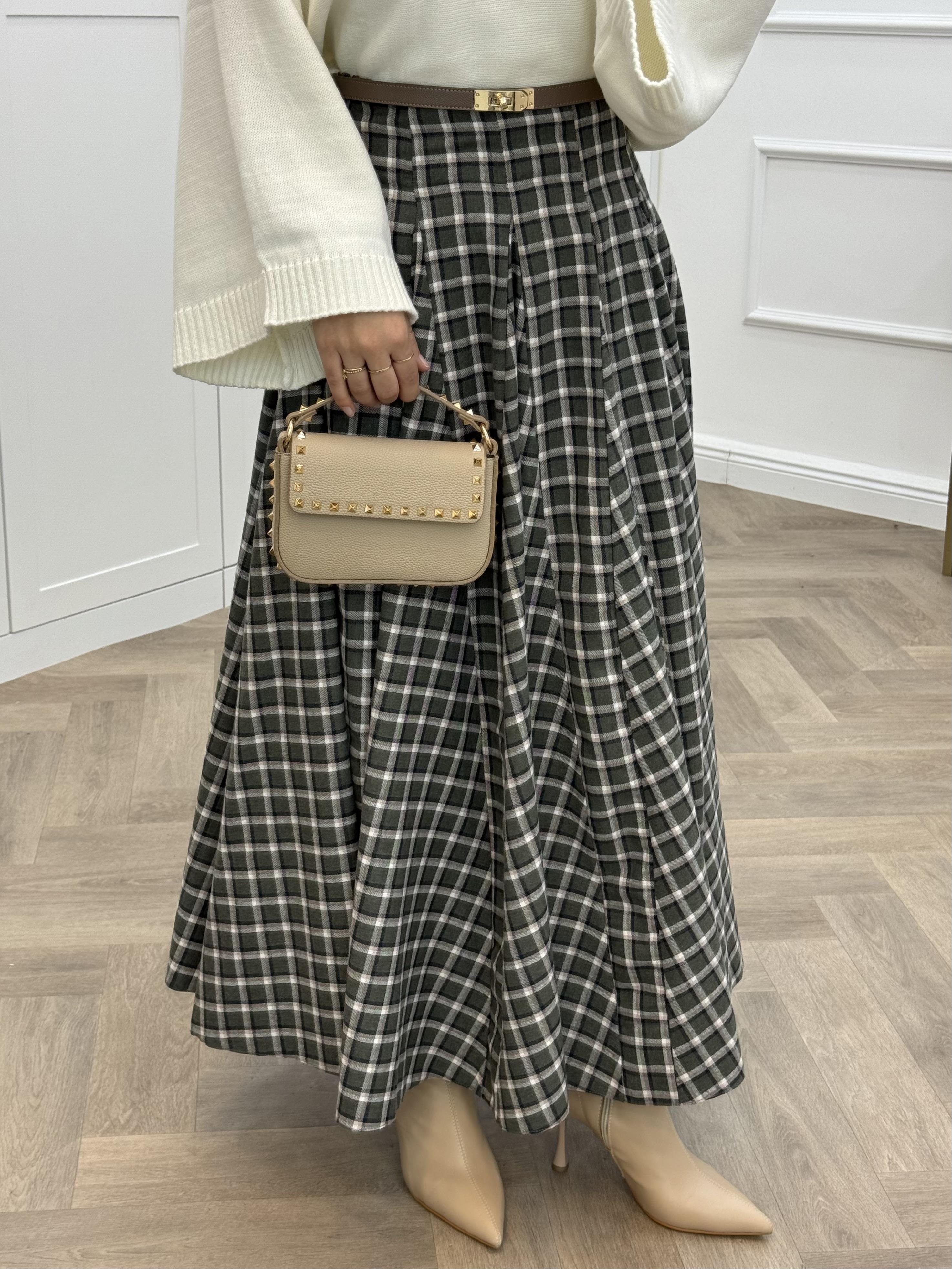 LİDYA EKOSE DESENLİ KAŞE ETEK HAKİ