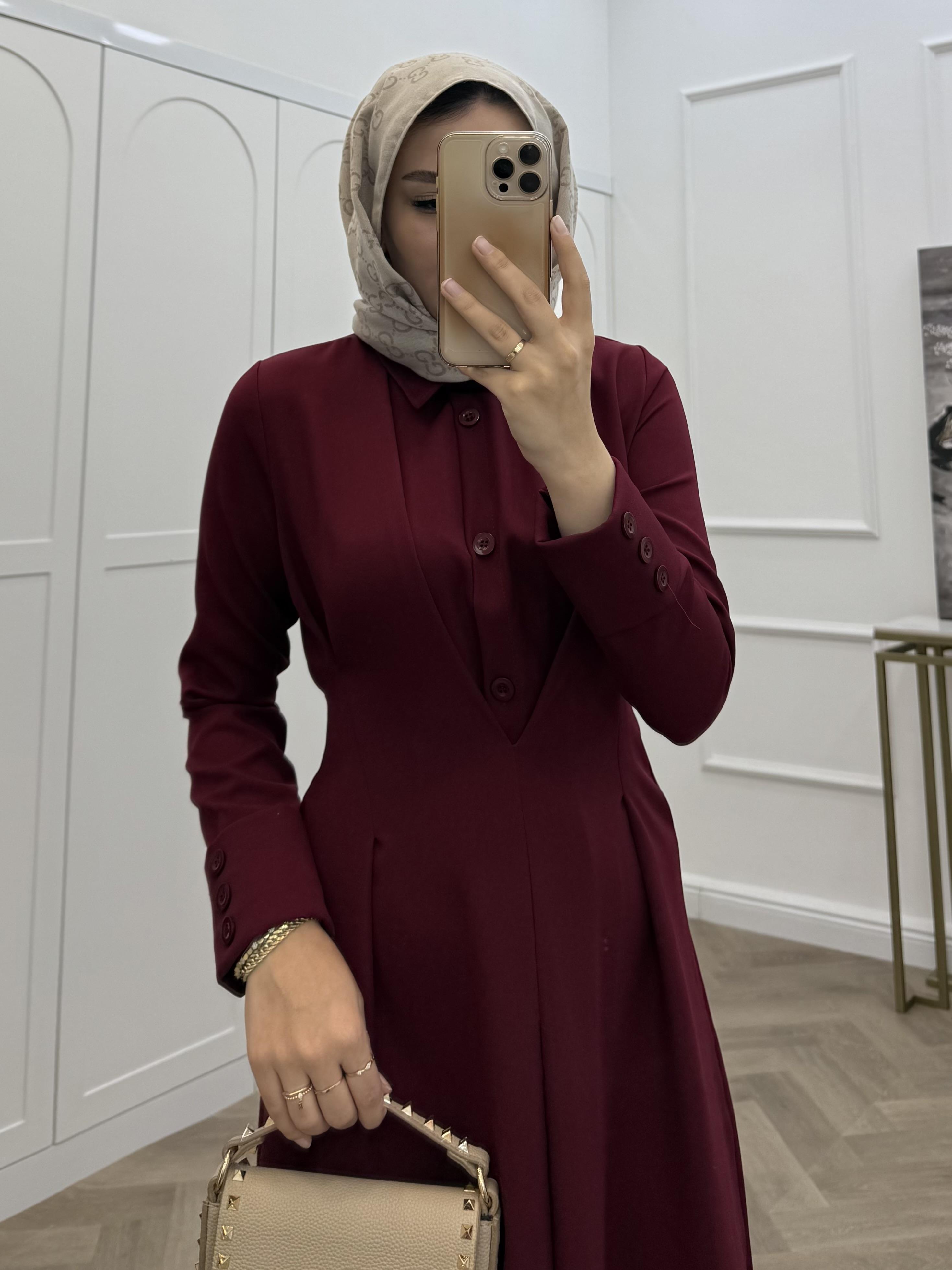 LUNA KREP ELBİSE BORDO