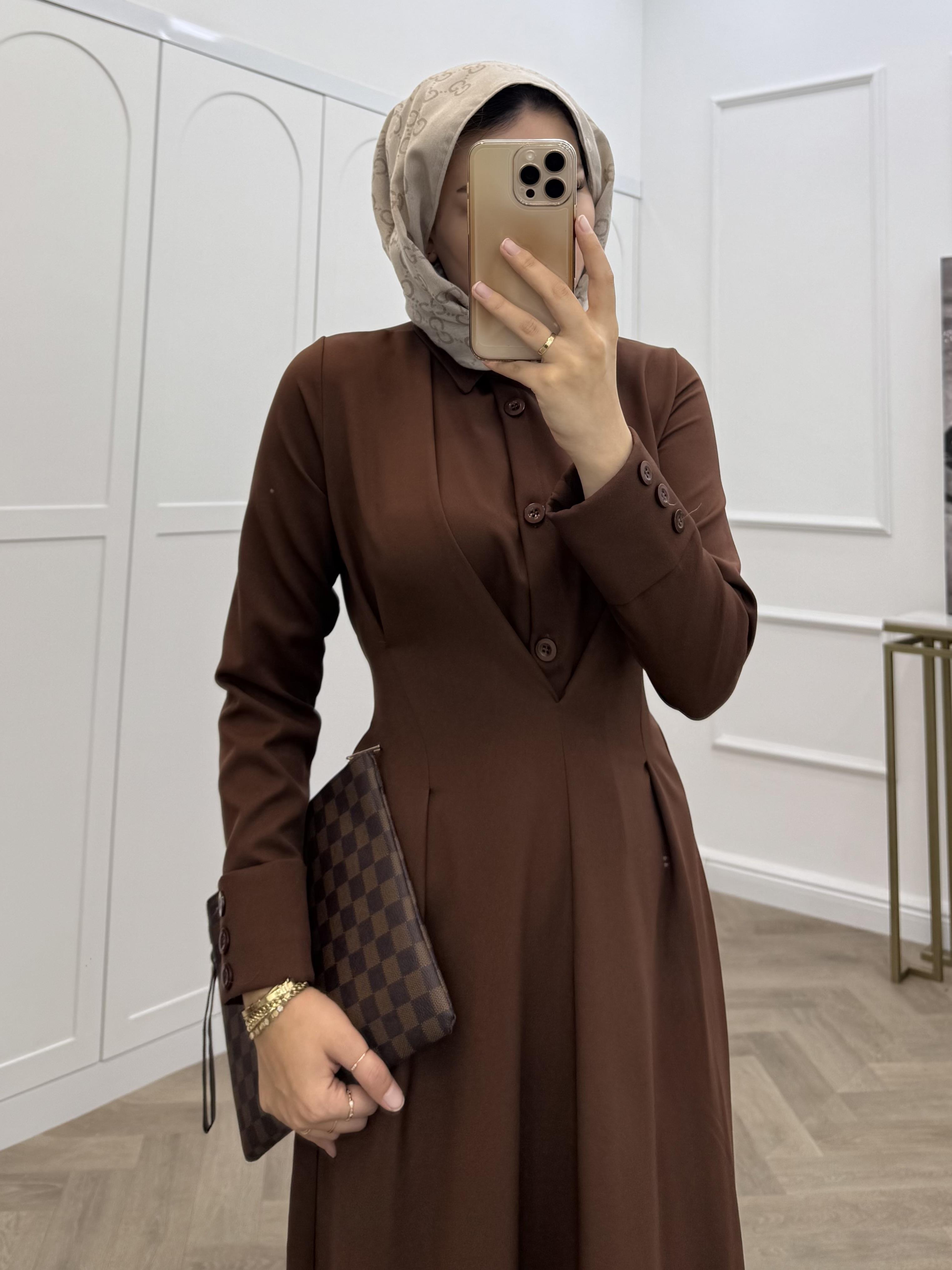 LUNA KREP ELBİSE KAHVE