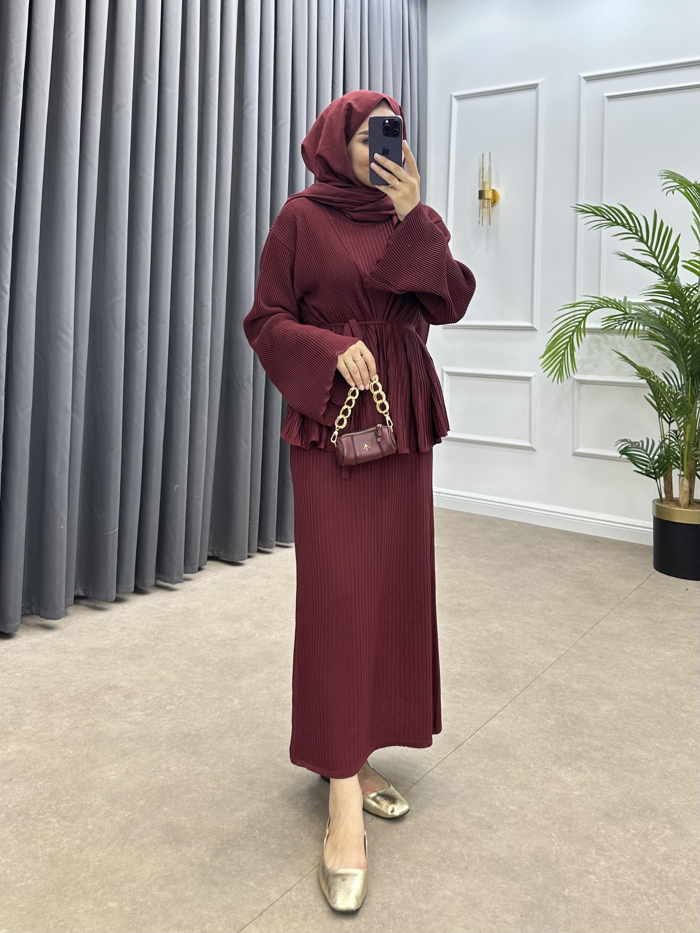 MEDUSA JİLELİ TRİKO ELBİSE BORDO