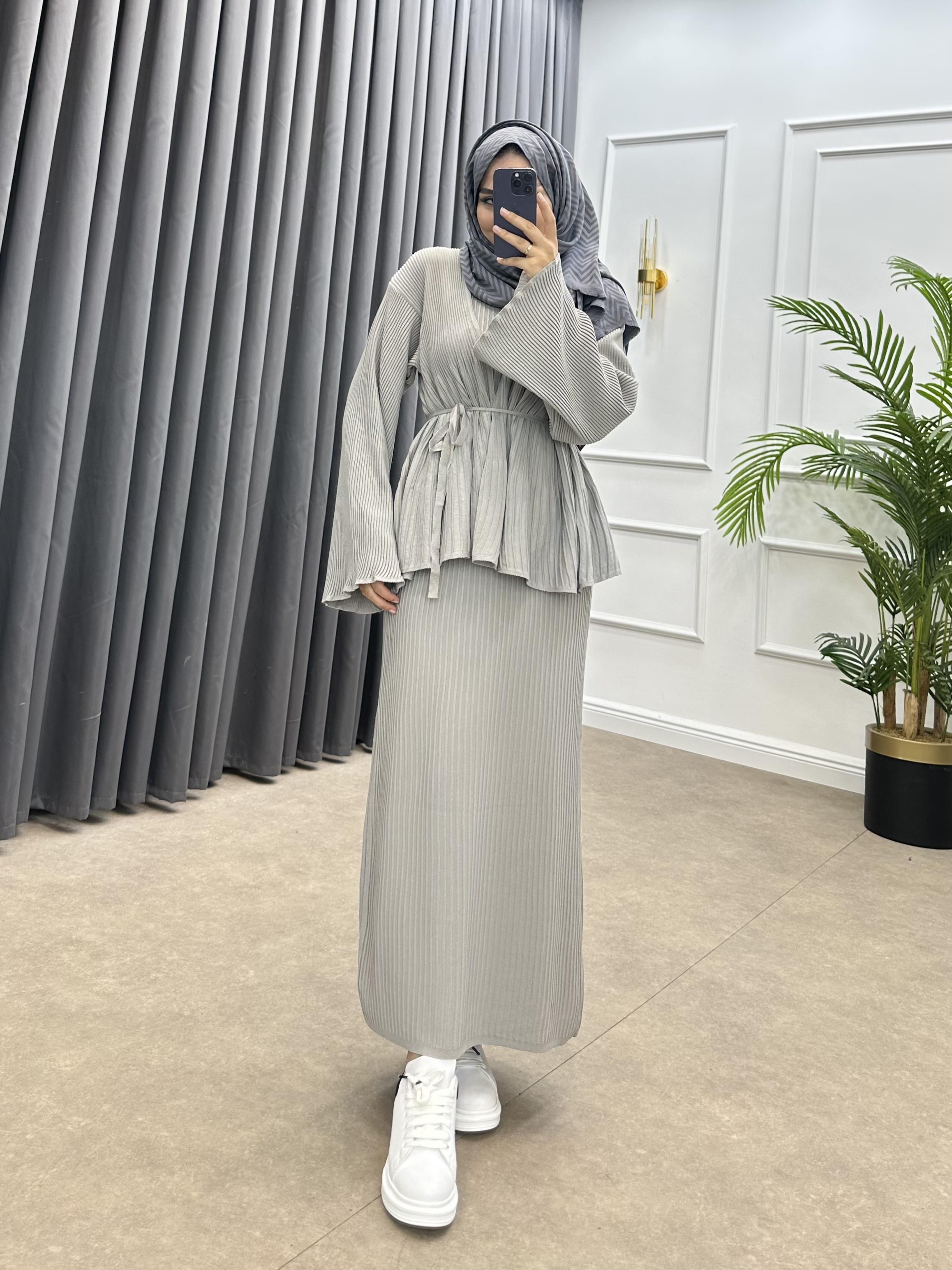 MEDUSA JİLELİ TRİKO ELBİSE GRİ