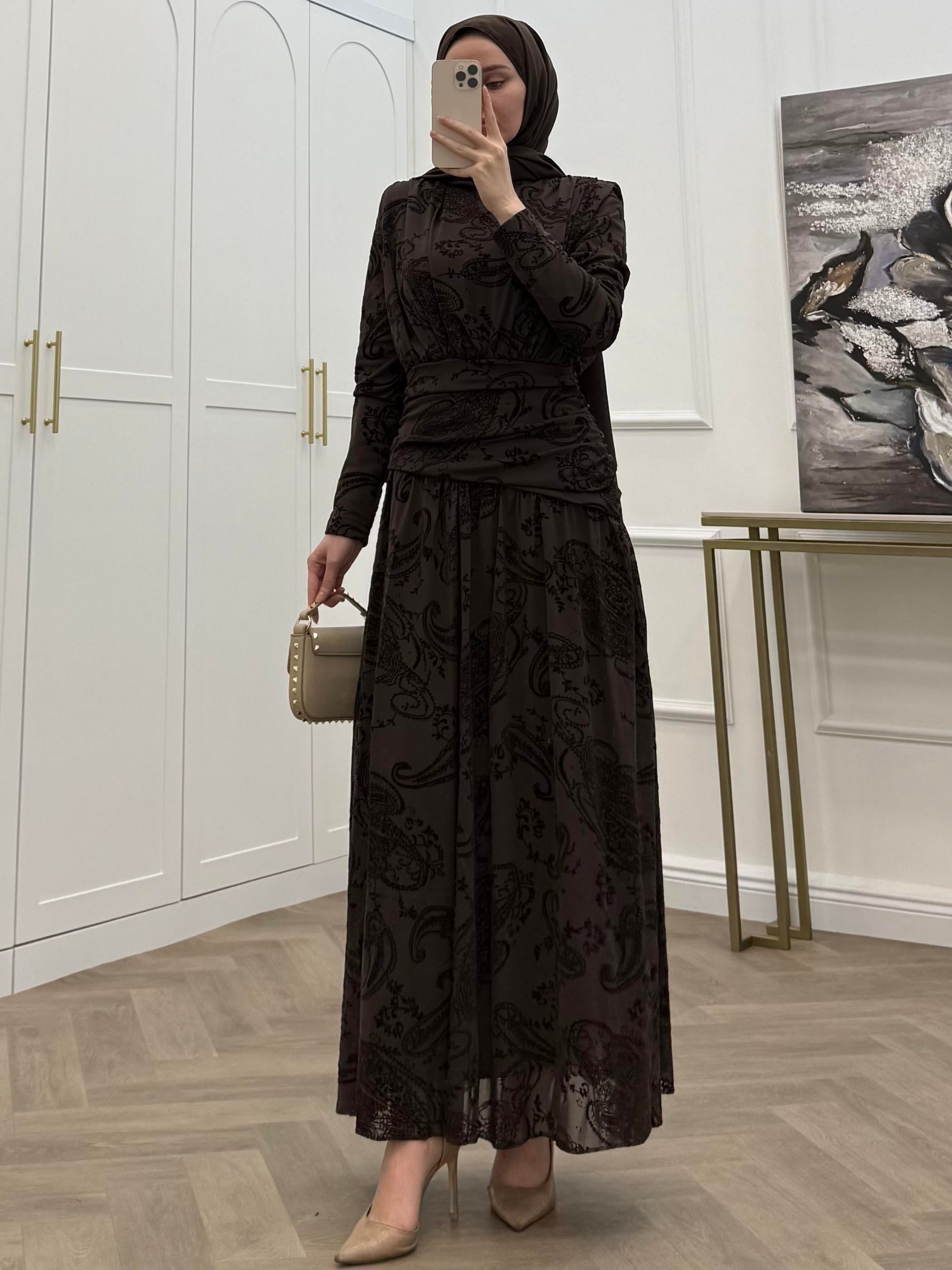 MEYRA DANTEL ELBİSE KAHVE