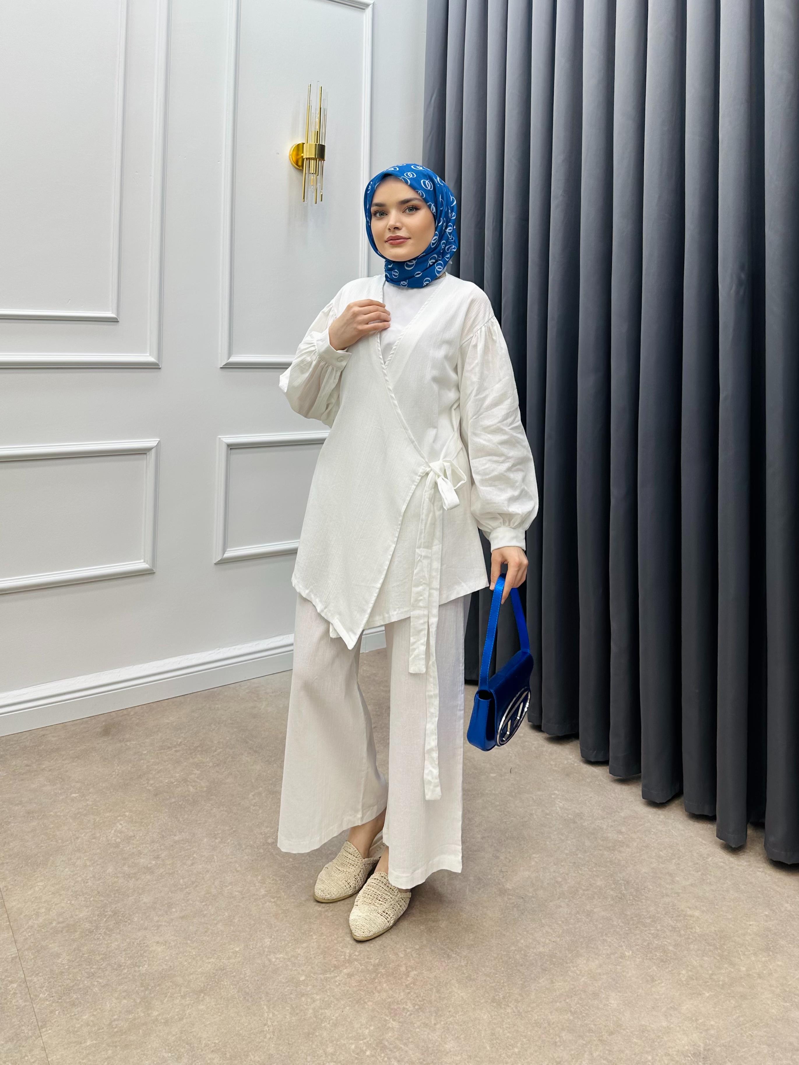 MÜSLİN BAĞLAMALI TAKIM BEYAZ