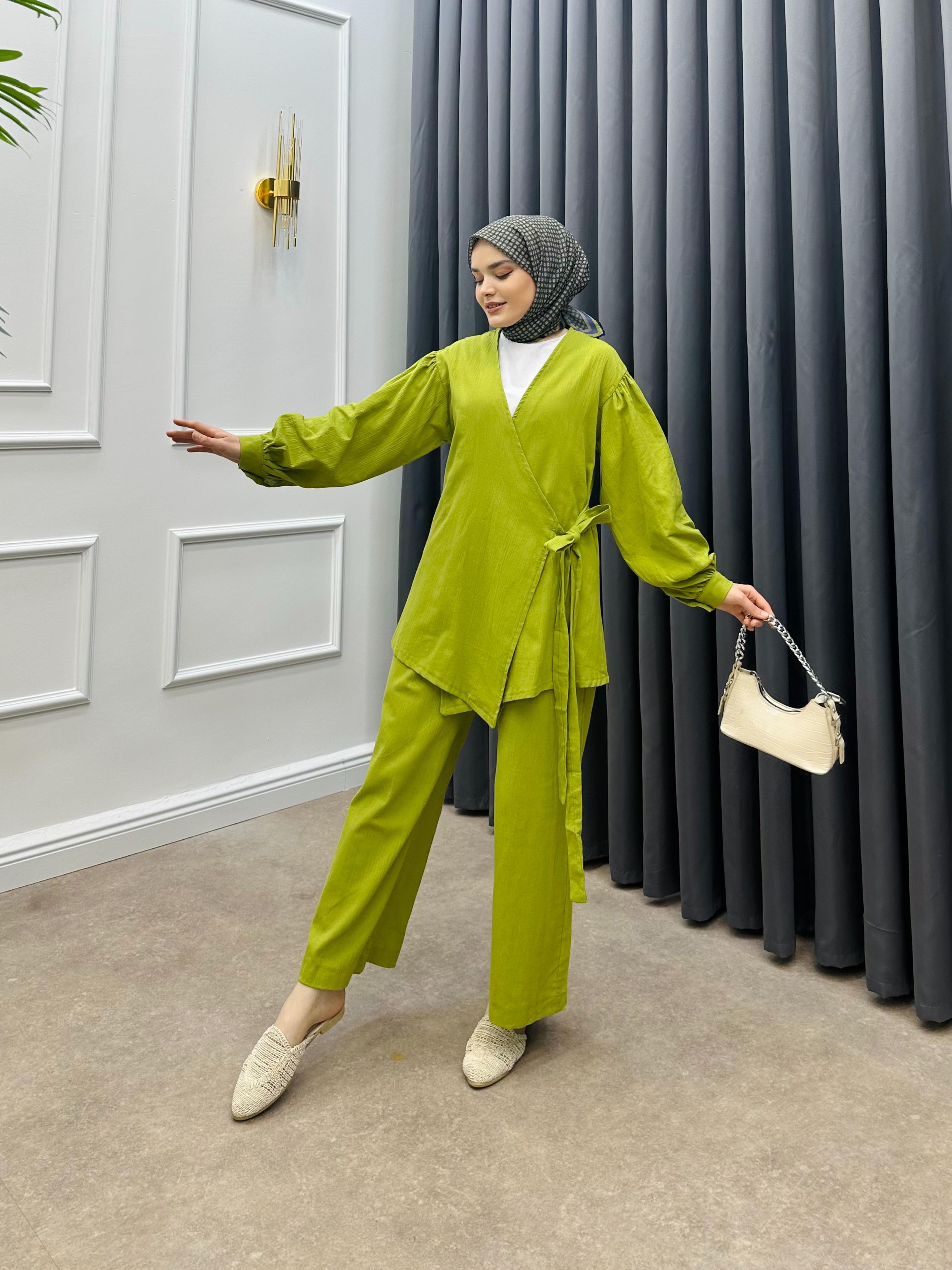 MÜSLİN BAĞLAMALI TAKIM FISTIK YEŞİLİ