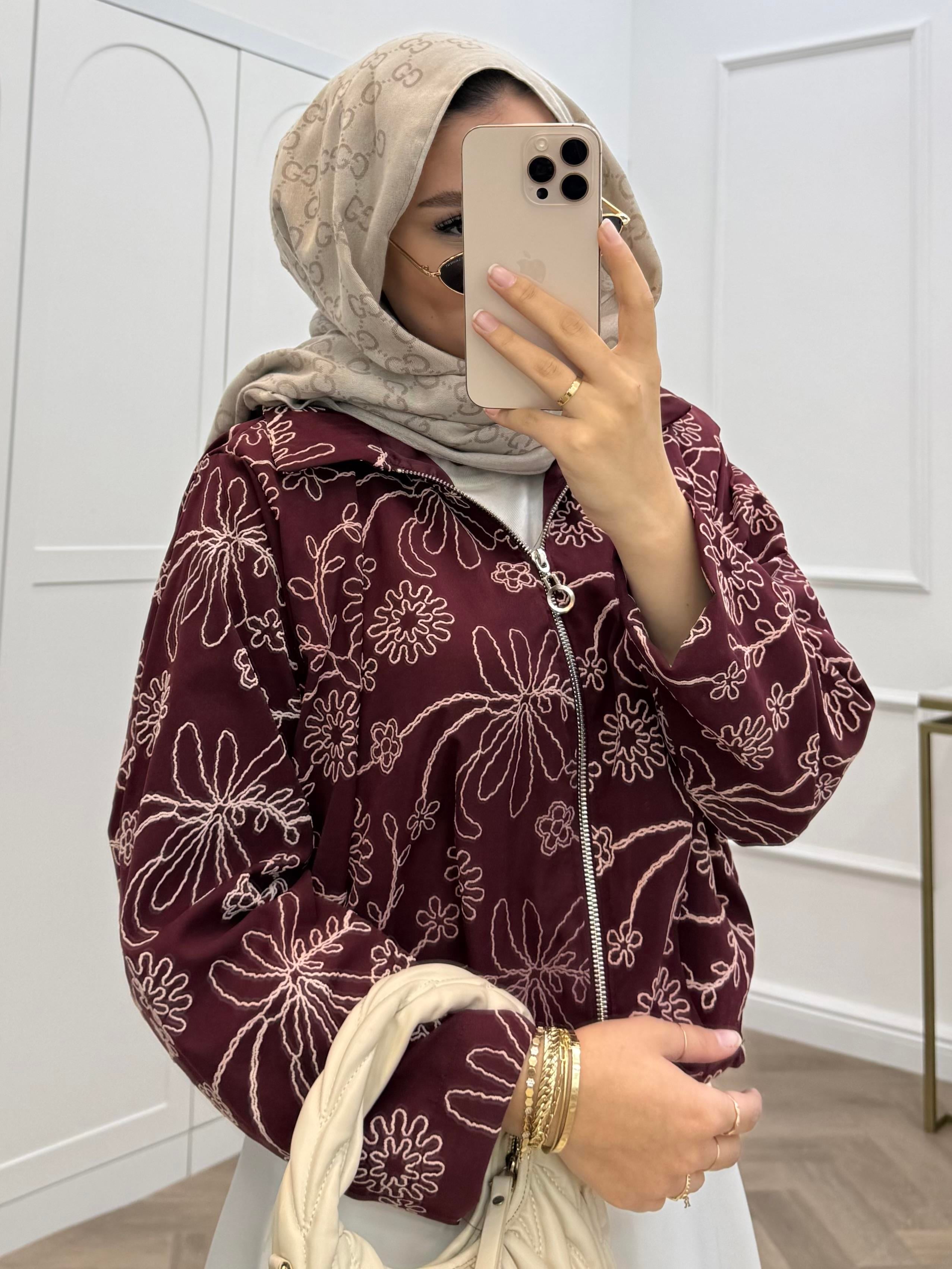 NAKIŞLI BOMBER CEKET BORDO