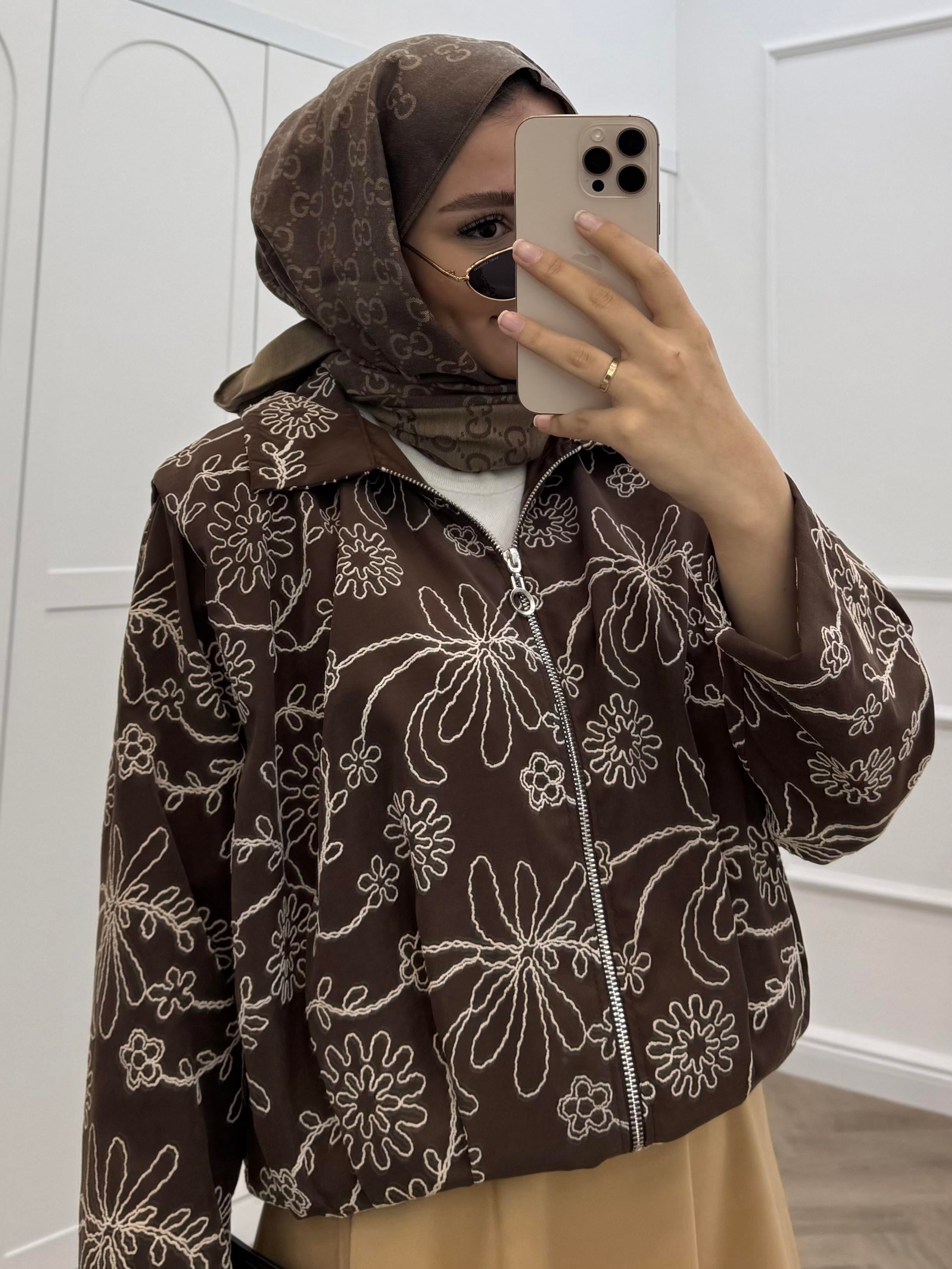 NAKIŞLI BOMBER CEKET KAHVE 