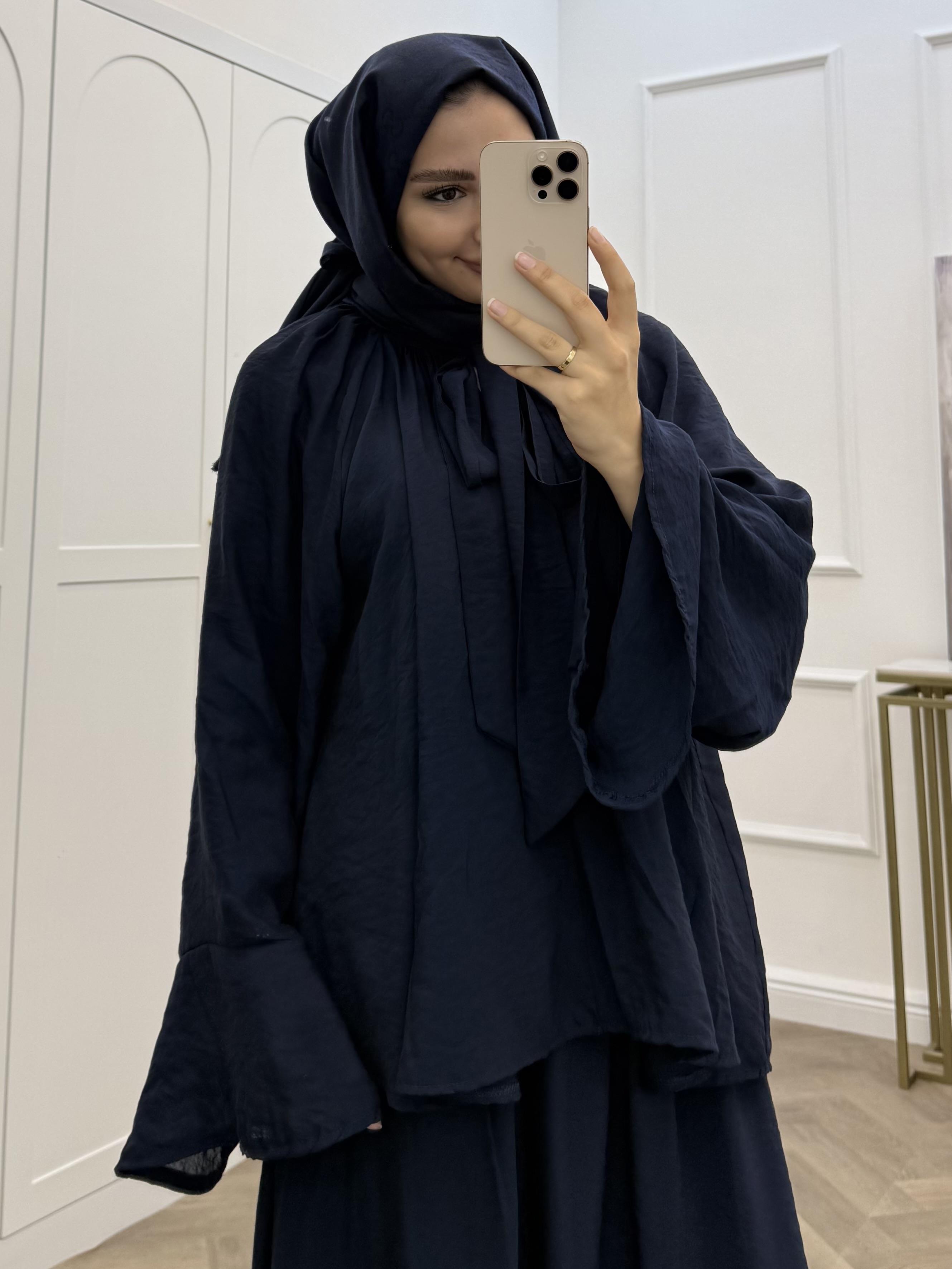 NERA YAKA BAĞCIKLI ŞİFON ETEKLİ TAKIM LACİVERT