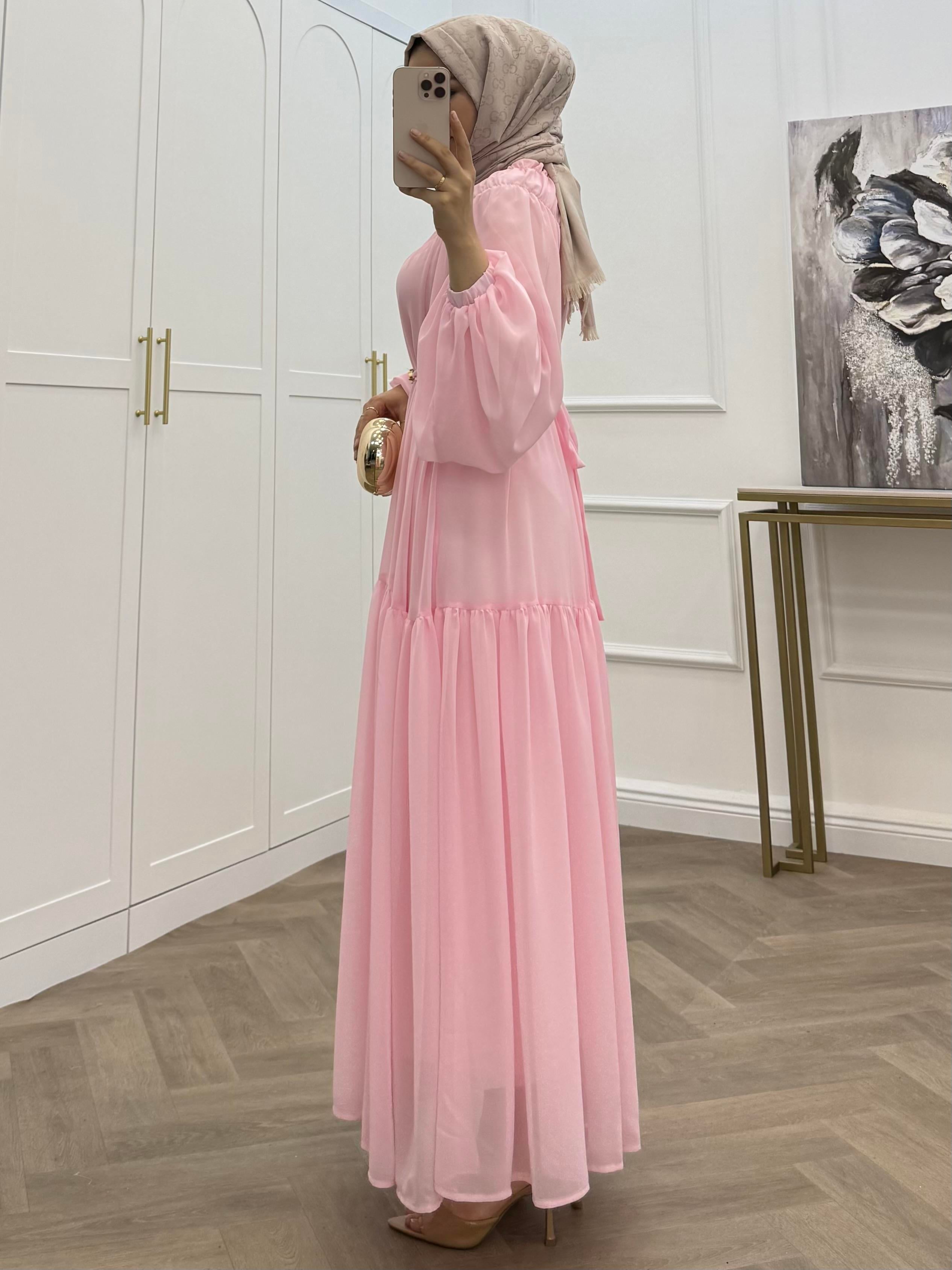 NİSA ŞİFON ELBİSE  PEMBE